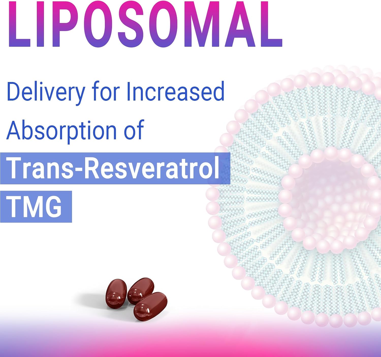 Liposomal 2200 mg de alta dosis de gel suave, trans-resveratrol 1700 mg + TMG 500 mg, potente antioxidante para antienvejecimiento, salud de la