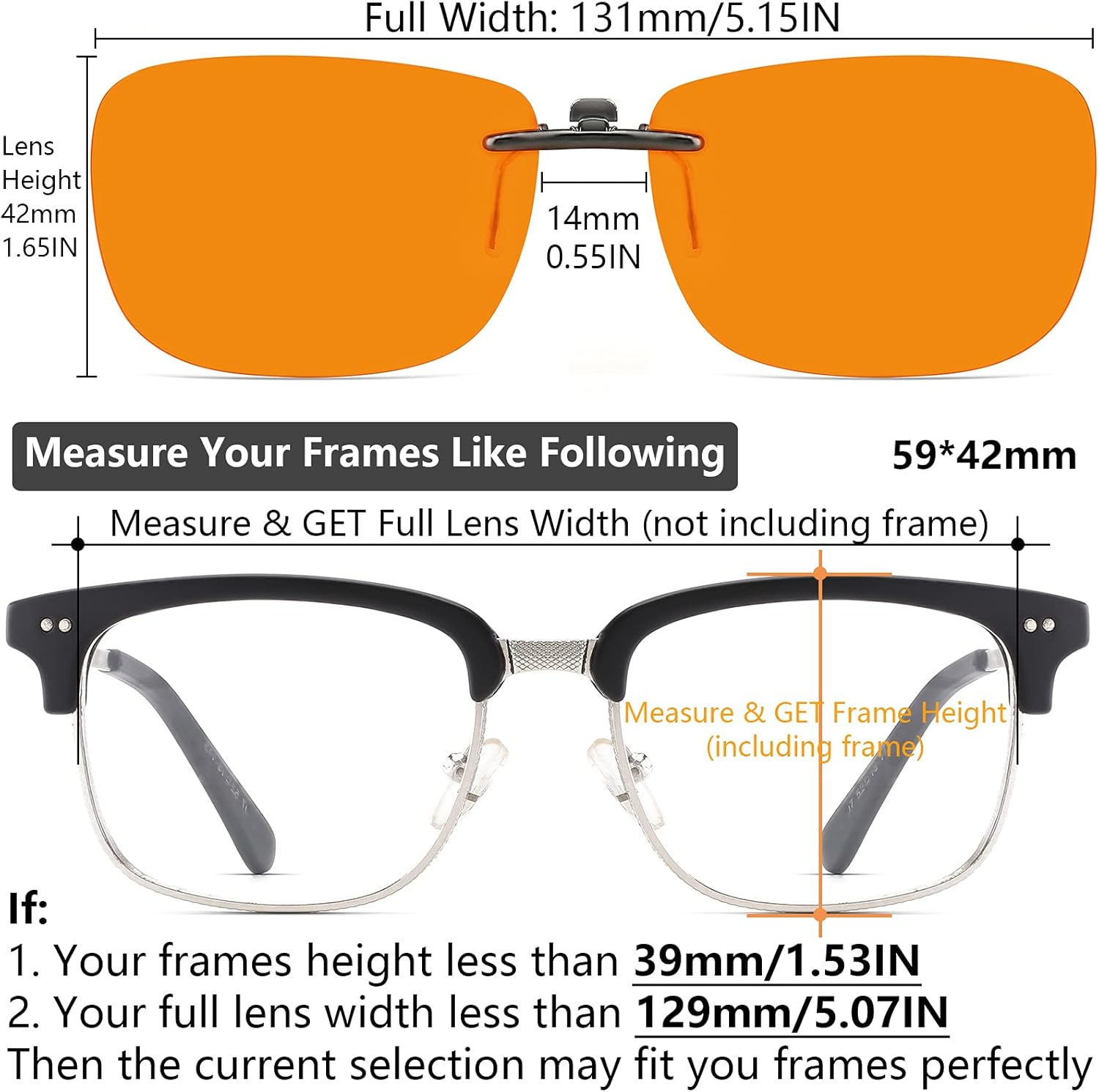 CAXMAN Gafas con clip de luz azul para hombres, mujeres, teléfono, TV, ordenador, videojuegos, gafas de dormir sobre marcos Rx o lectores