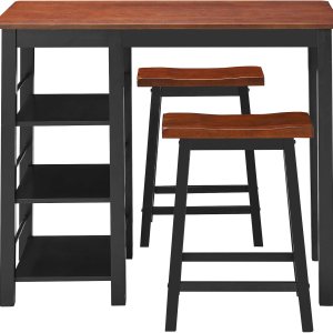 Giantex Juego de comedor de 3 piezas, juego de mesa completamente de madera con 2 sillas y estantes de almacenamiento de 3 niveles, juego de mesa de Giantex Juego de comedor de 3 piezas, juego de mesa completamente de madera con 2 sillas y estantes de almacenamiento de 3 niveles, juego de mesa de