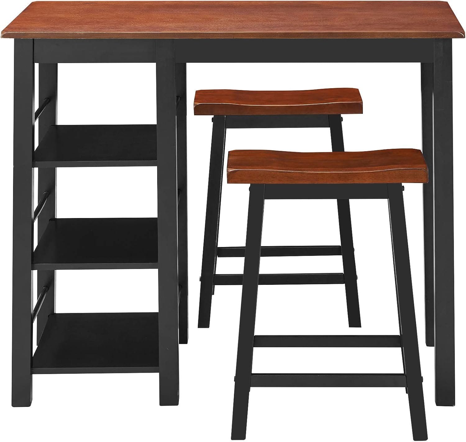 Giantex Juego de comedor de 3 piezas, juego de mesa completamente de madera con 2 sillas y estantes de almacenamiento de 3 niveles, juego de mesa de
