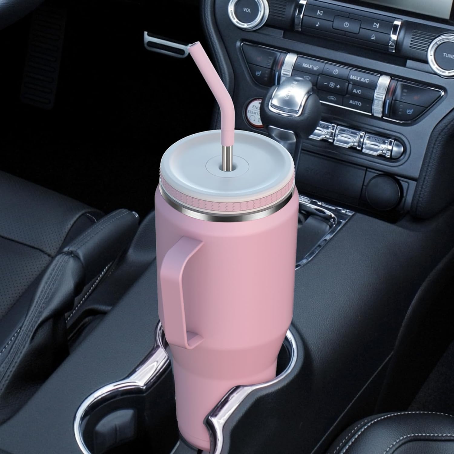 Sursip Vaso de 40 onzas con asa y tapa con pajilla, de acero inoxidable aislado al vacío, para café, viaje, mantiene las bebidas frías hasta 24