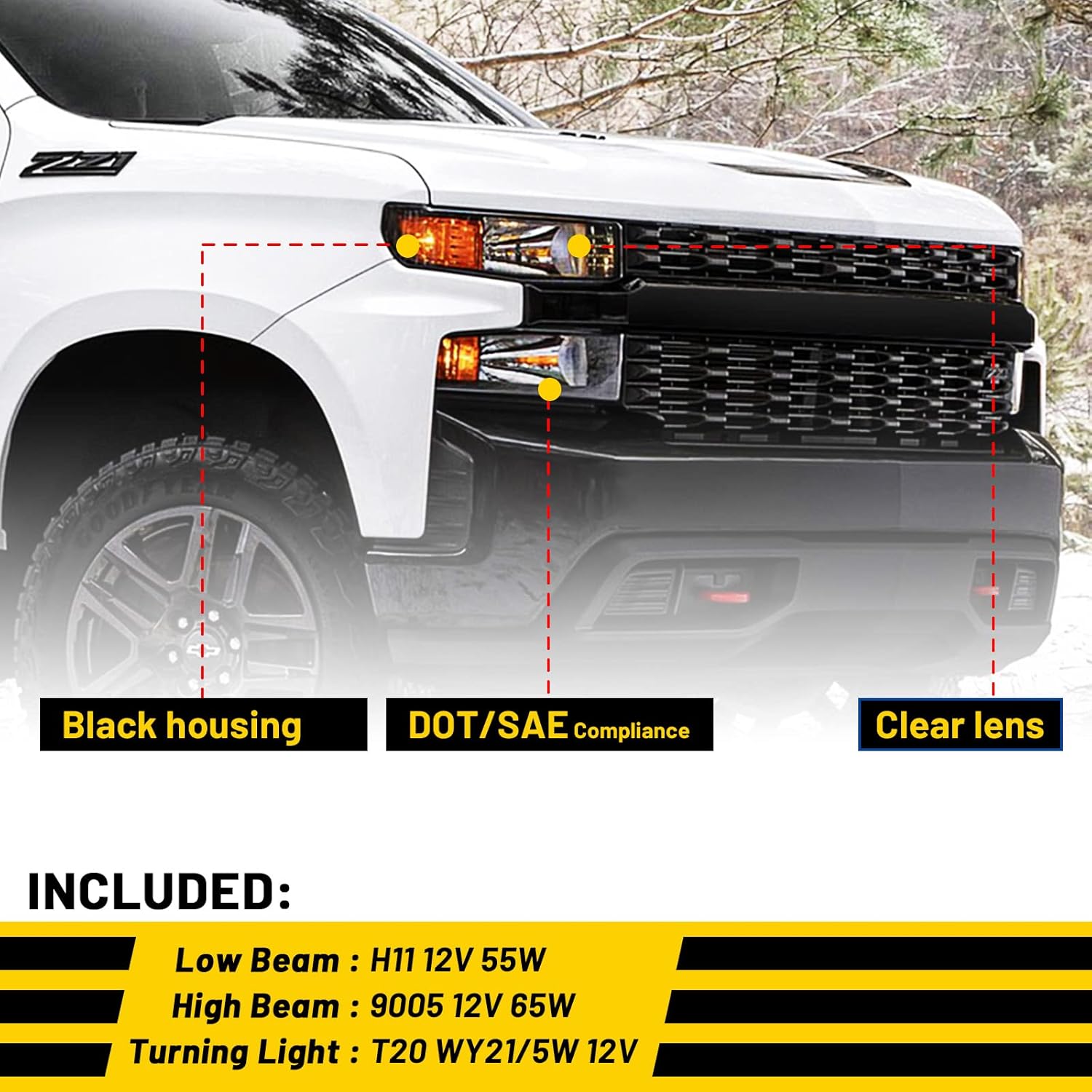 Conjunto de faros delanteros para el lado del pasajero para Chevy Silverado 1500 2019 2020 2021, Chevrolet Silverado 1500 LTD 2022 solamente, faros