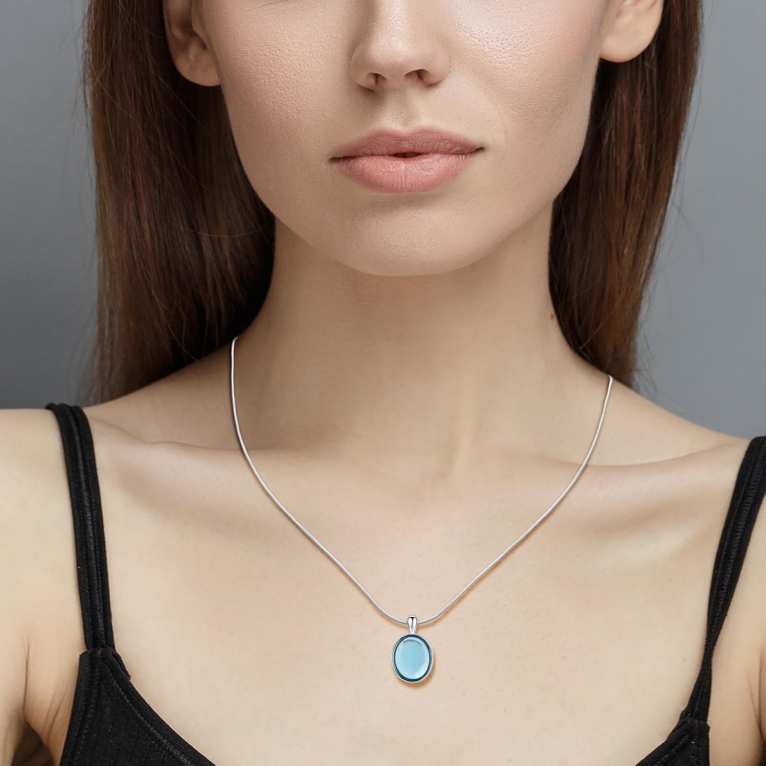 925 Sterling Silver Aquamarine Necklace Oval Blue Pendant Necklace March Birthstone Necklace for Women Handmade Aquamarine Jewelry for Gift