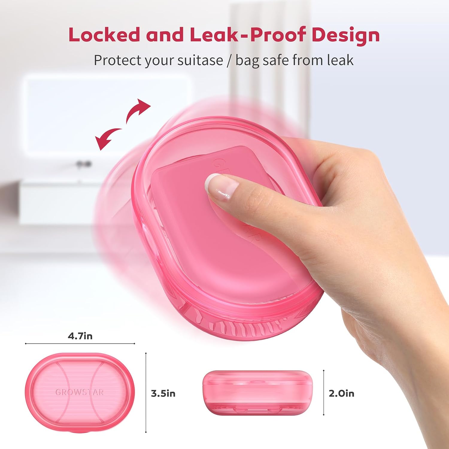 Jabonera rosa transparente, contenedor de jabón de viaje, jabonera portátil con tapa, jabonera a prueba de fugas para barra de jabón con funda,
