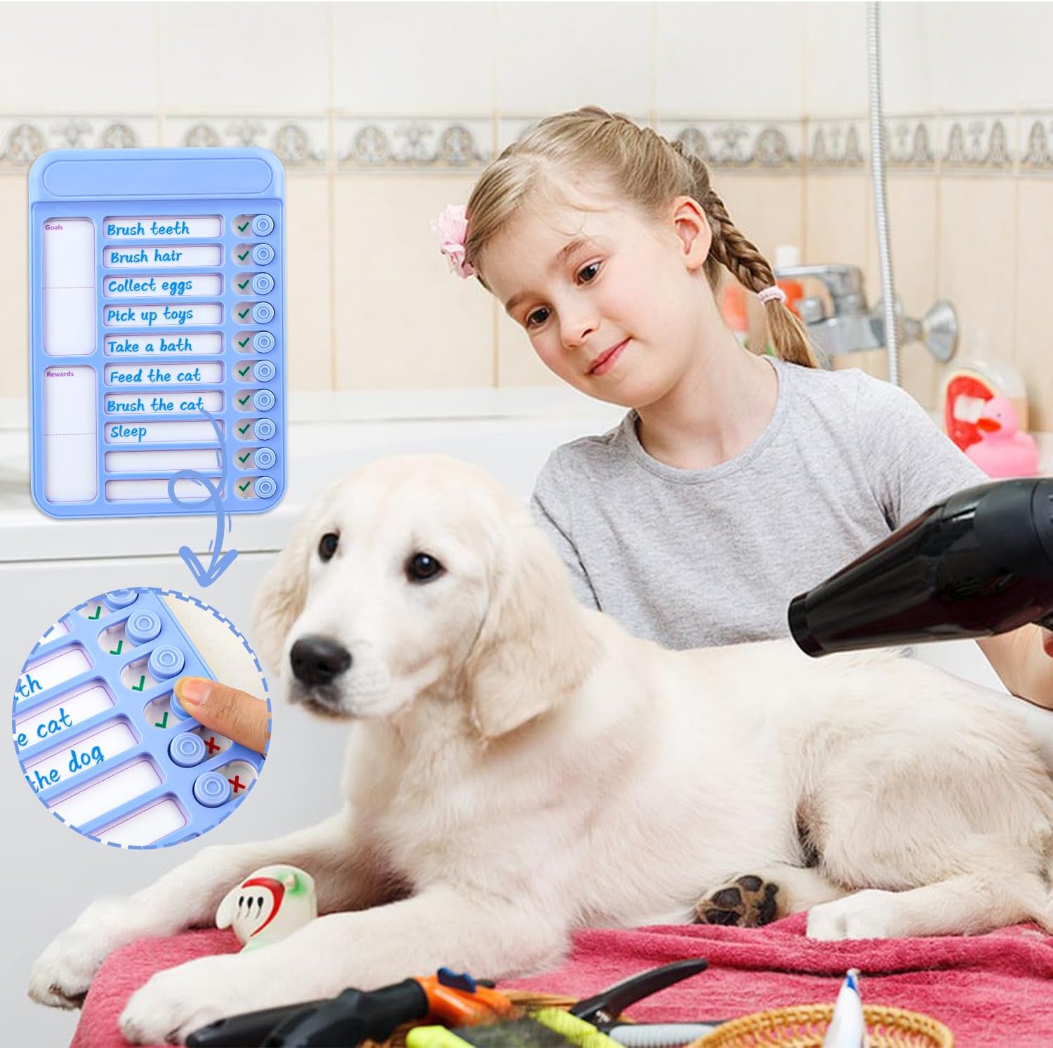 Paquete de 2 tablas de tareas borrables para niños, lista magnética de tareas reutilizables con papel de borrado en seco, tabla de programación de