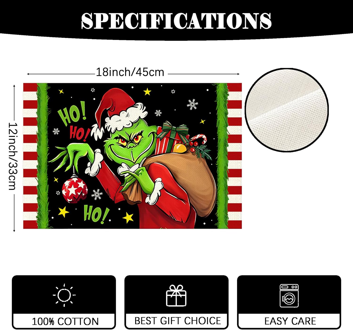 Grinch – Manteles individuales de Navidad, manteles individuales de Grinchmas, manteles individuales para Año Nuevo, invierno, Navidad, decoración