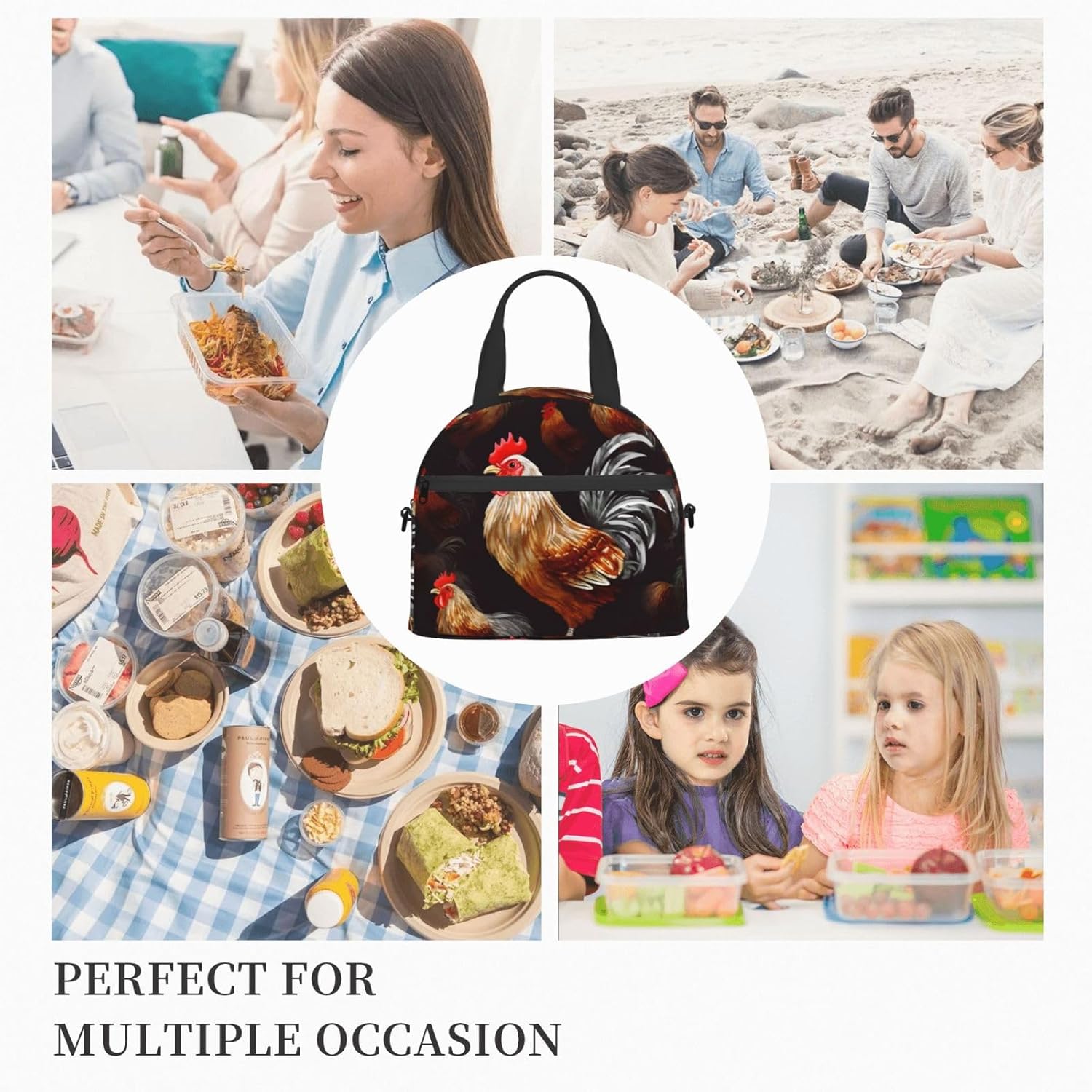 Shine Rooster – Lonchera térmica para mujeres y hombres, reutilizable, a prueba de fugas, bolsa de almuerzo refrigerante, portátil, para viajes,