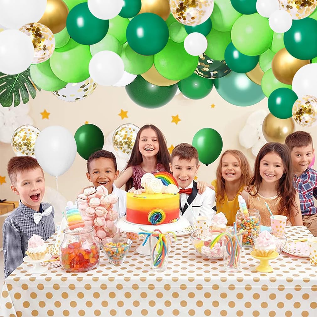 Kit de arco de guirnalda de globos de fiesta de selva, globos blancos de metal verde dorado con diferentes tamaños para fiesta de la selva, ducha,