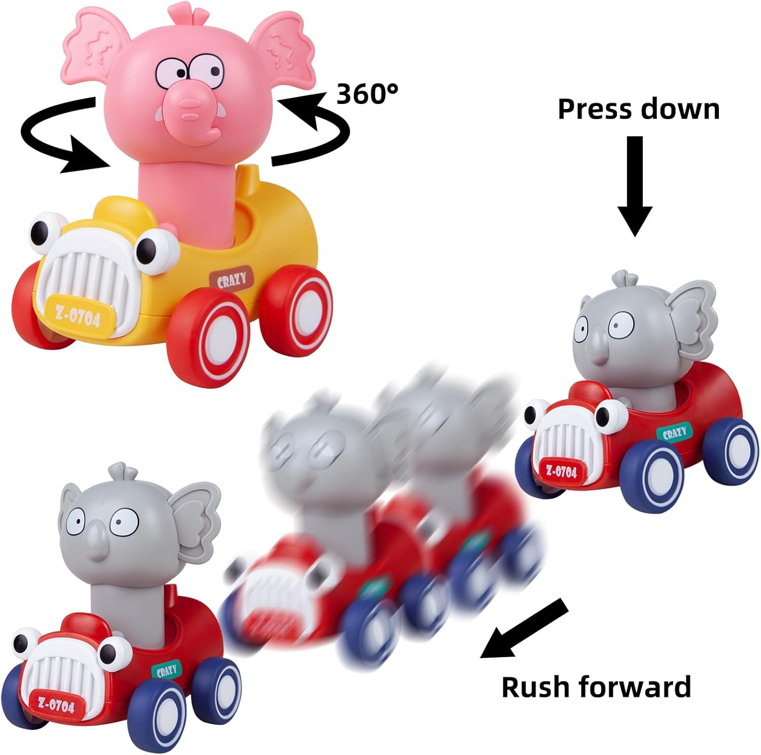Coches de juguete de animales para niños de 1, 2, 3 años, regalo de cumpleaños para niños pequeños de 1 a 3 años, autos de juguete de tracción hacia