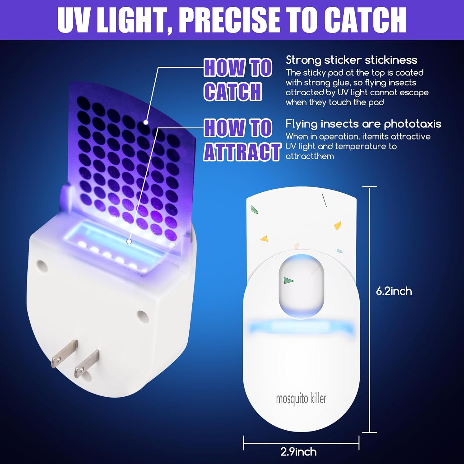 Paquete de 2 trampas para moscas de fruta para interiores con 10 tarjetas de pegamento, trampas para mosquitos para interiores con luz UV para