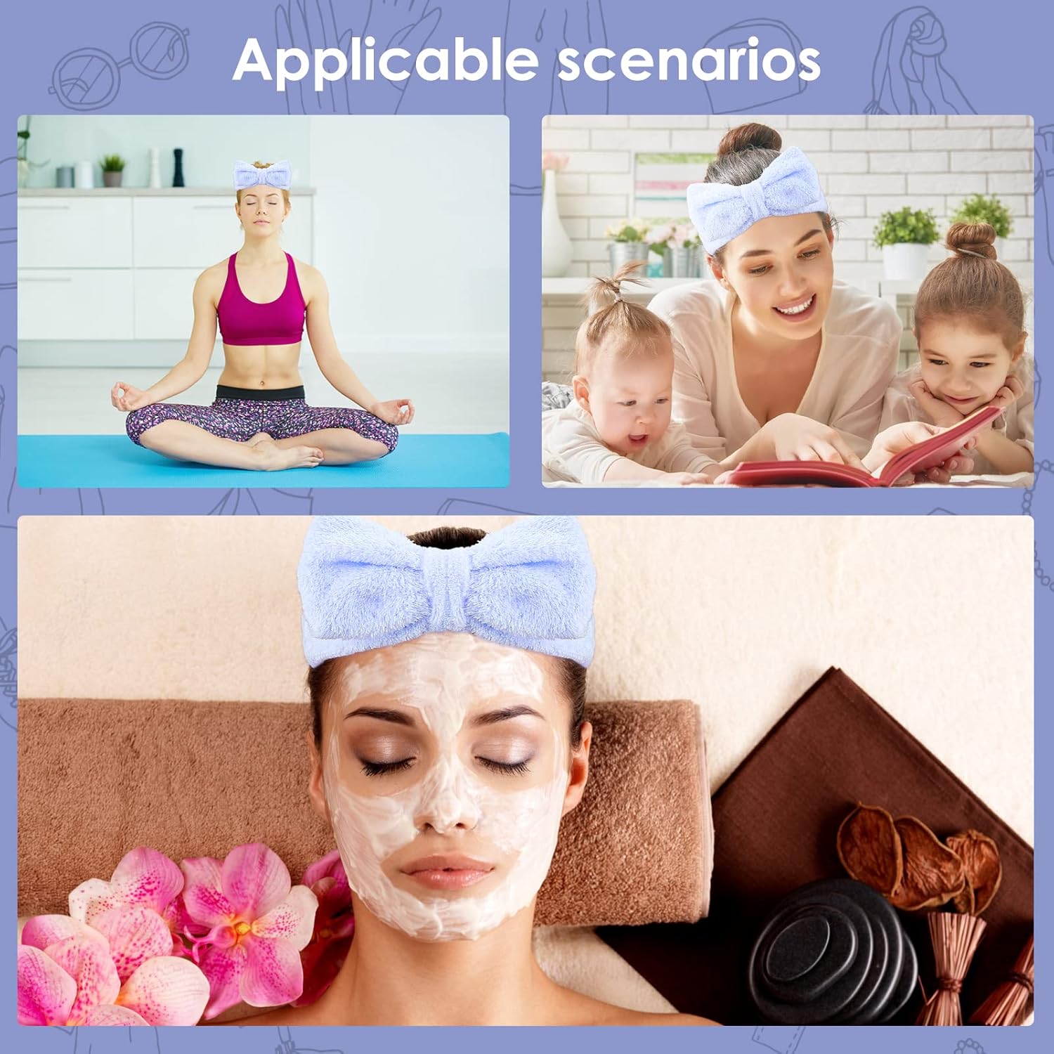 Diadema de spa, bandas para el cabello con lazo, diademas de maquillaje para mujer, de forro polar coral, diadema elástica para lavar la cara,