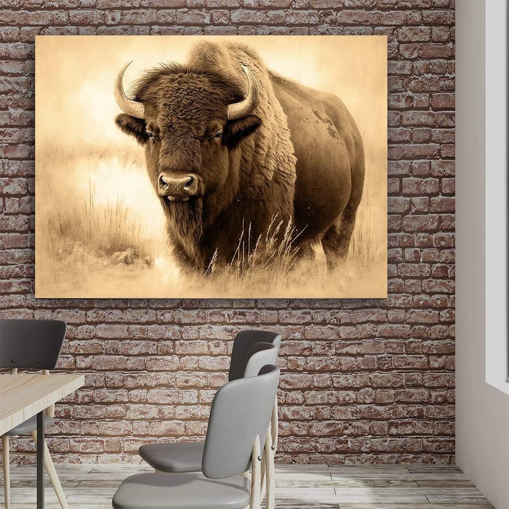 QQLADY Arte de pared de bisonte, arte de búfalo, arte de pared de búfalo, impresiones de búfalo, decoración inspirada en la naturaleza, decoración