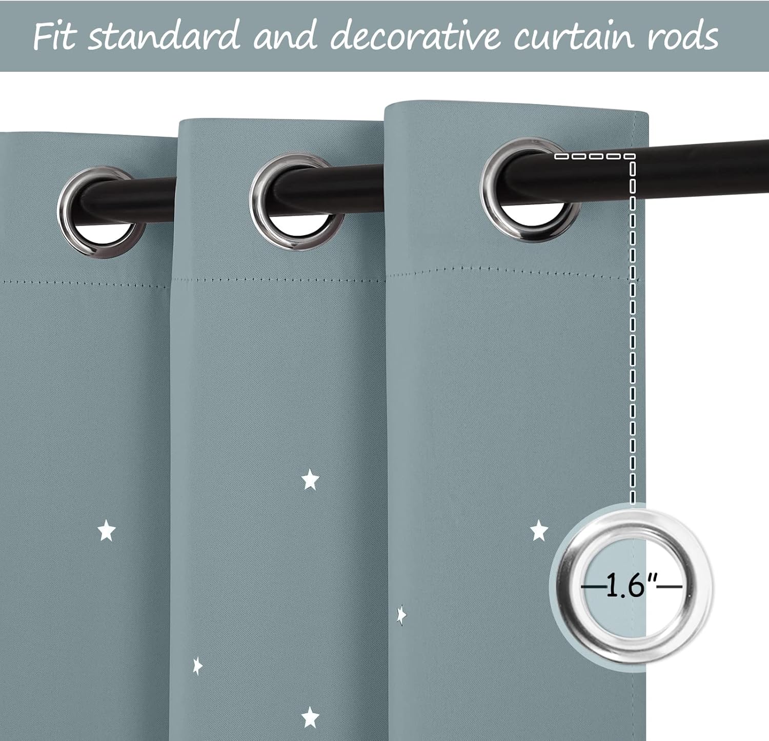 NICETOWN Cortinas opacas para dormitorio, con aislamiento térmico y ojales, estampado de estrellas, cortinas para oscurecer la habitación, para