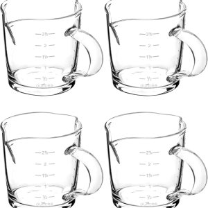 QWORK Vaso de chupito de café expreso con asa, paquete de 4 vasos medidores de vidrio de doble boquilla de 3 onzas, taza de leche triple con dos QWORK Vaso de chupito de café expreso con asa, paquete de 4 vasos medidores de vidrio de doble boquilla de 3 onzas, taza de leche triple con dos