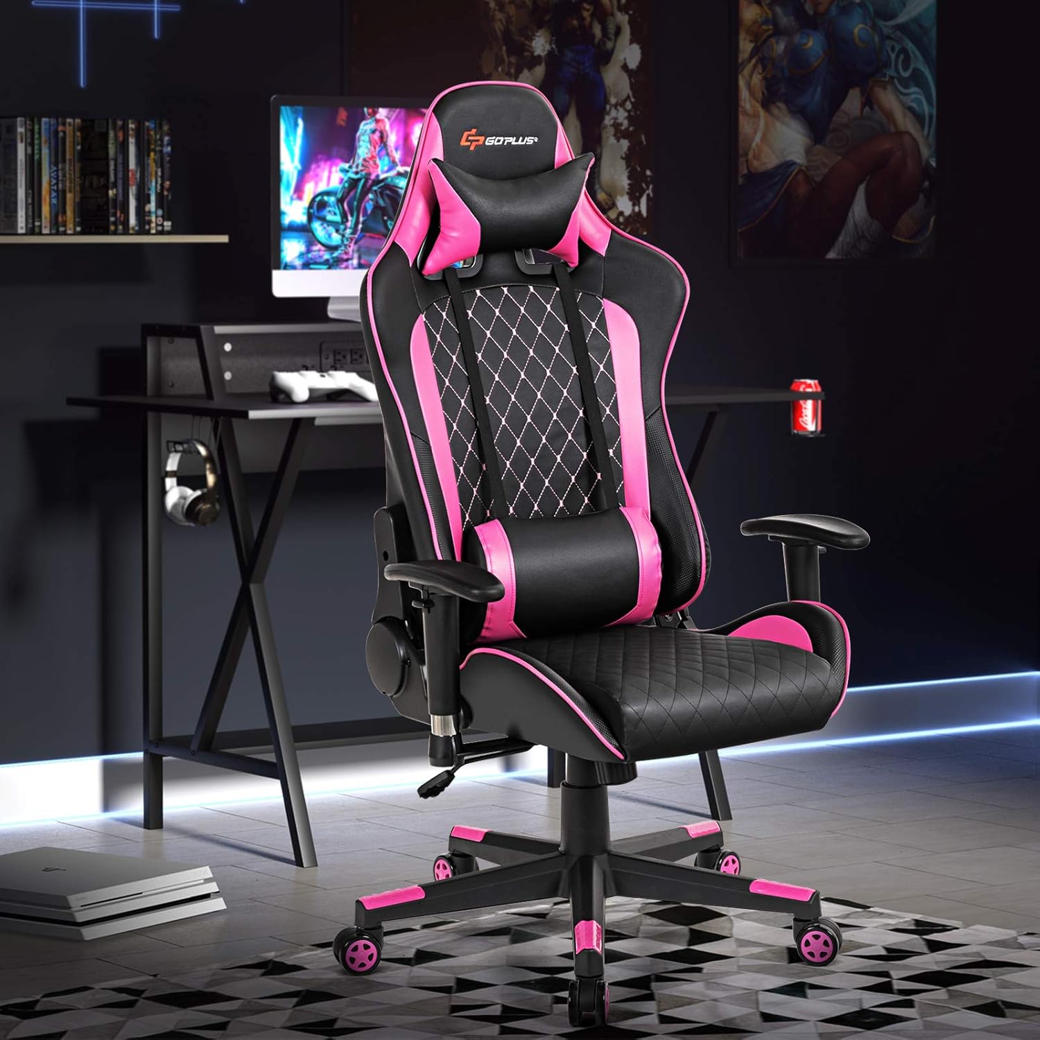 Silla de juegos  Silla ergonómica reclinable con soporte lumbar de masaje, silla de computadora de piel sintética para jugadores de oficina y hogar,
