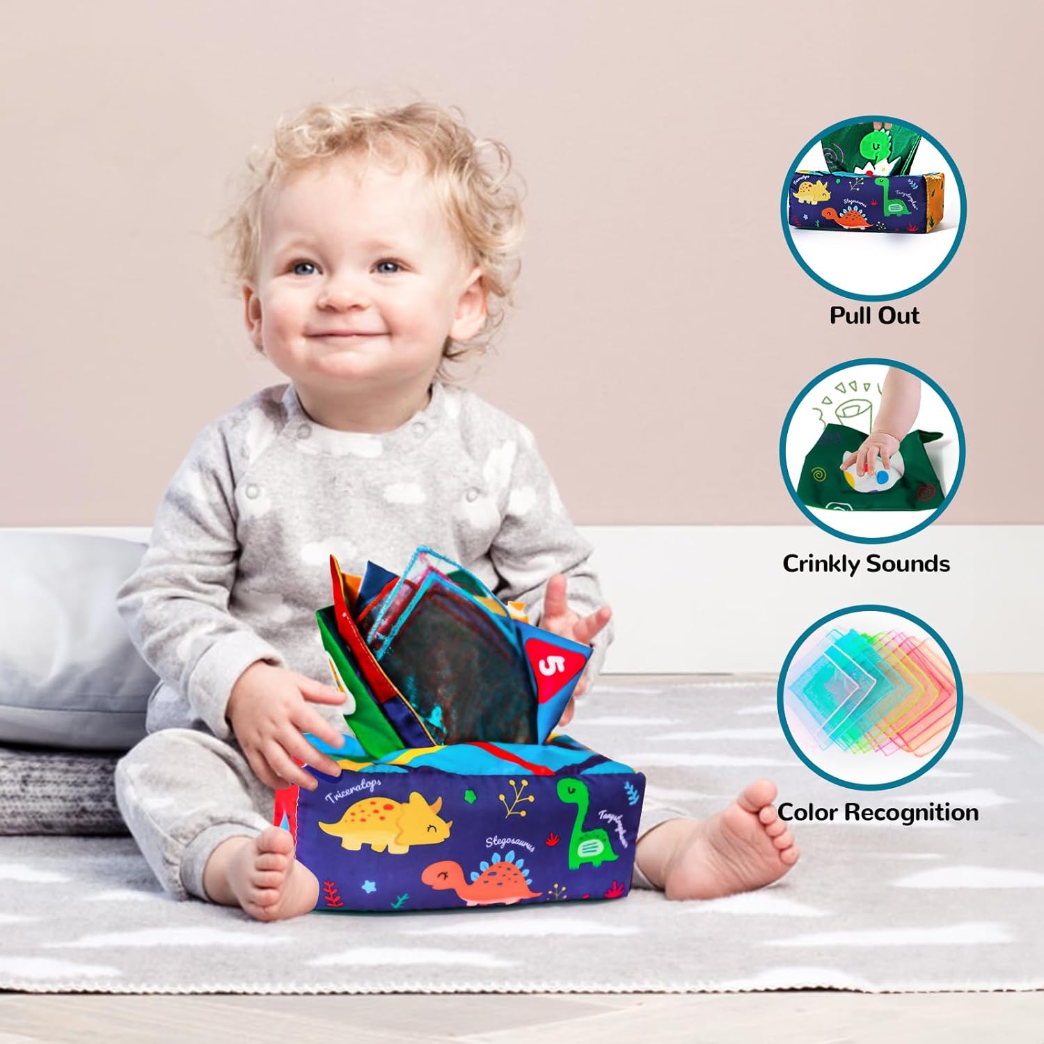 Juguetes para bebés 5 en 1 de 6 a 12 a 18 meses, juguetes Montessori para niños de 1 año, juguetes sensoriales para bebés, caja de pañuelos para