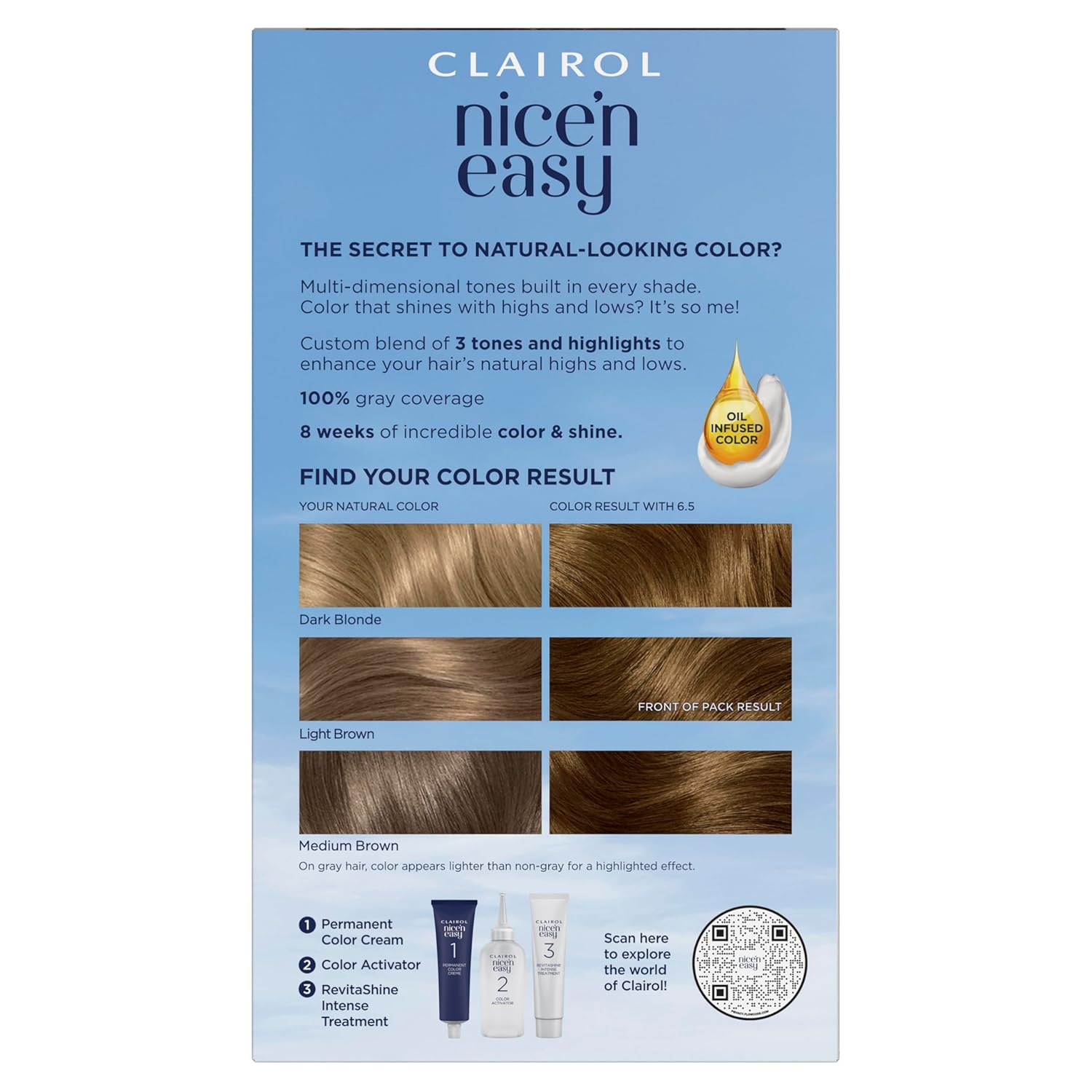 Clairol – Tinte permanente Nice’n Easy para el cabello, color castaño claro 6.5, paquete de 3 unidades