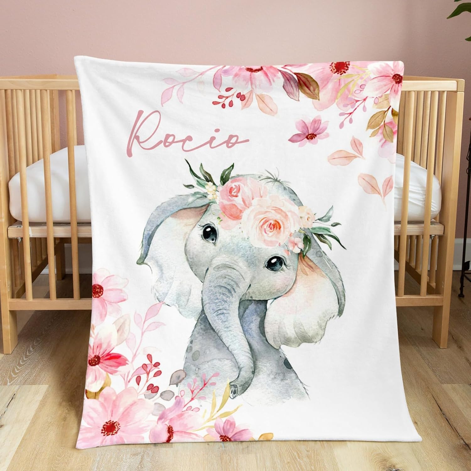 Manta personalizada con nombre, lindos diseños de elefantes Minky de felpa, manta personalizada para recién nacidos con nombre, el mejor regalo para