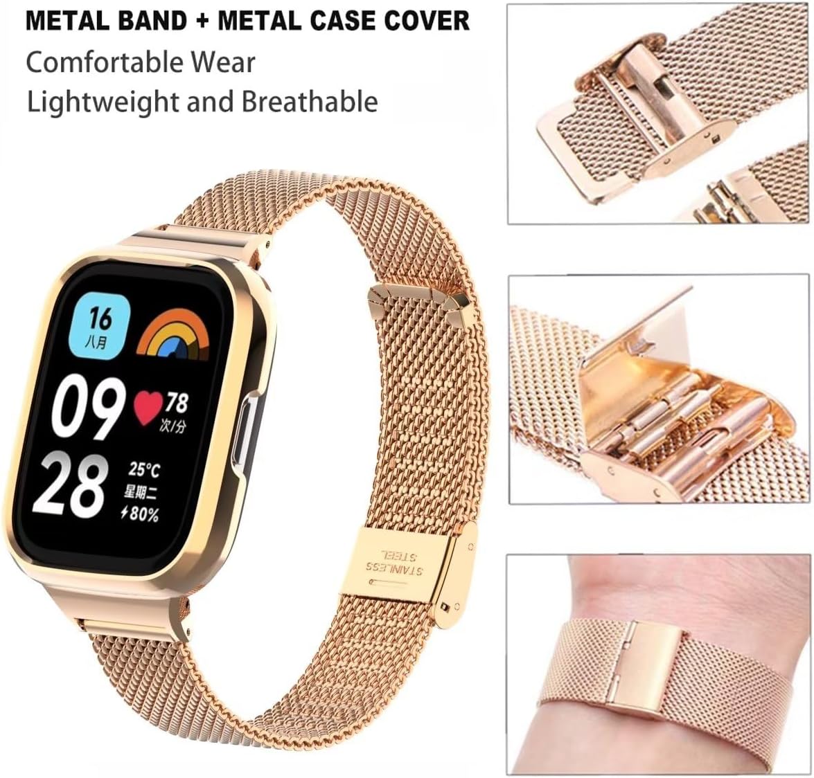 Compatible con Xiaomi Redmi Watch 3 Active Bandas, correa de repuesto de metal de acero inoxidable para reloj inteligente Redmi Watch 3 Active Smart