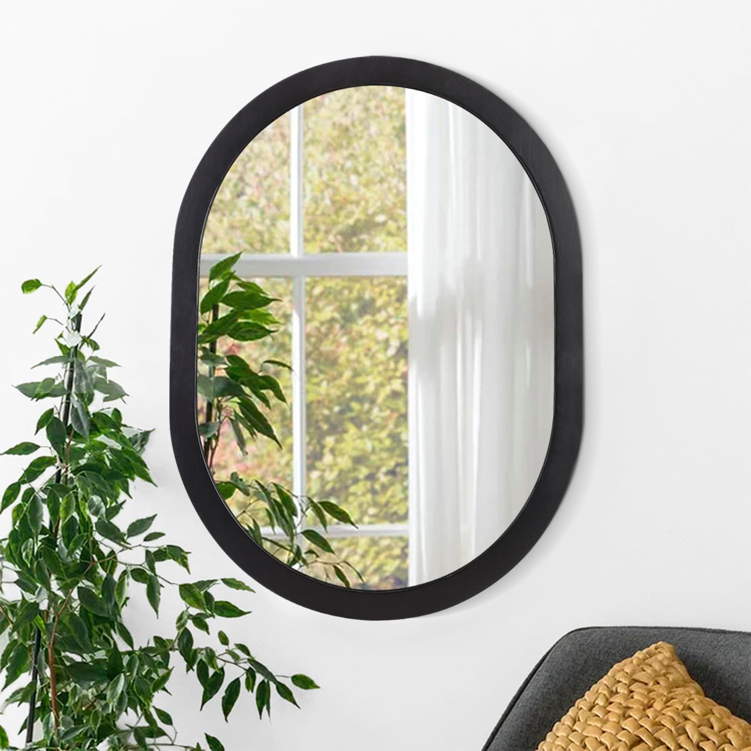 Espejo de pared ovalado negro para baño, decoración de espejo para pared, marco de madera, espejo de maquillaje para sala de estar, dormitorio,