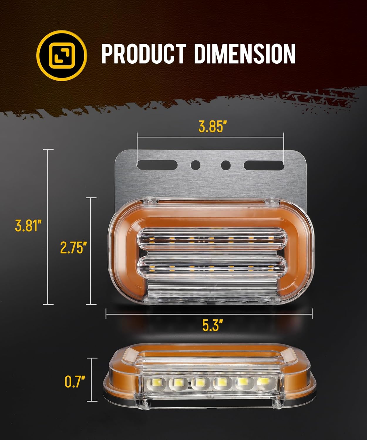 Partsam 4 luces ámbar de 25 LED para marcador lateral de camión con soporte de placa de aluminio, luces direccionales de camión con luz de tierra