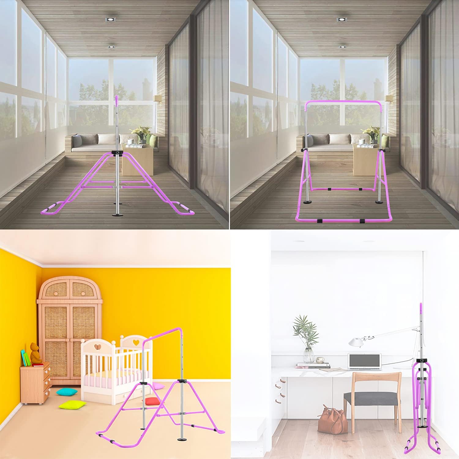 Bighaki808 Barras de gimnasia para niños con anillos, barras horizontales plegables con altura ajustable, equipo de gimnasia expandible, barra de