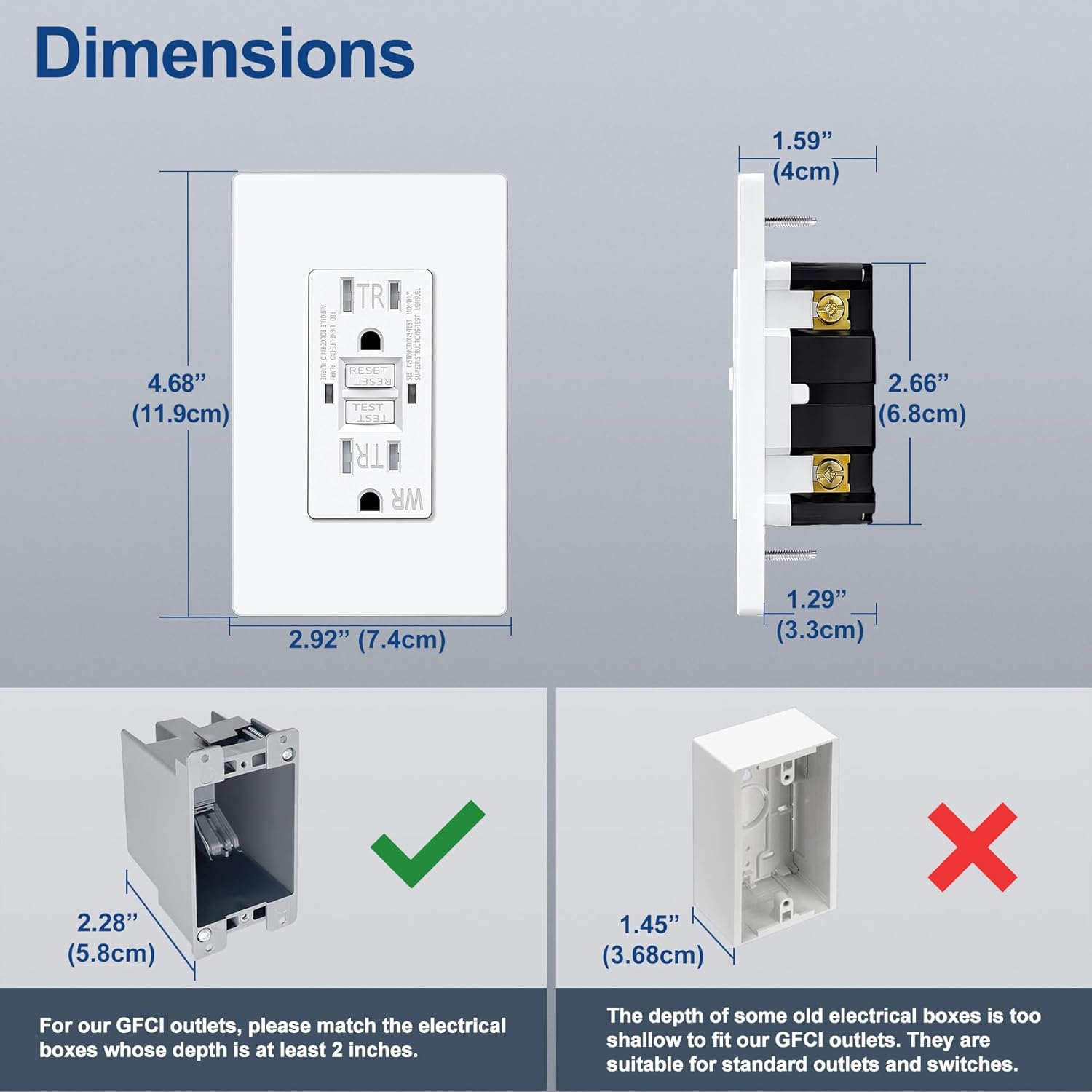 ELECTECK Paquete de 5 salidas GFCI de 15 amperios, resistentes a la intemperie al aire libre (WR), receptáculos GFI de autoprueba con indicador LED,