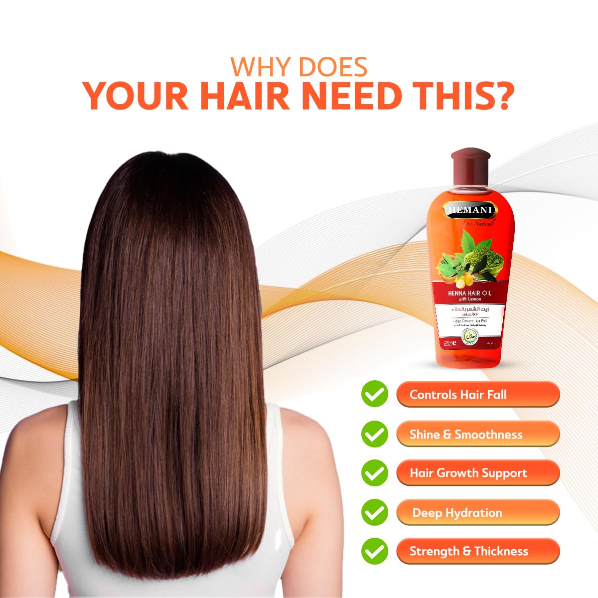 Hemani Aceite para el cabello 200mL (6.76 onzas líquidas) Solución natural para cabello fuerte y brillante (Henna con limón)