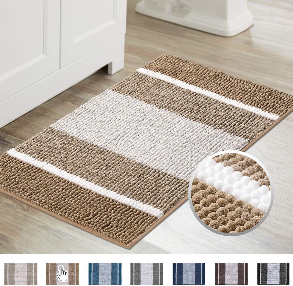 Tapete de baño de felpa de chenilla de microfibra, diseño de rayas degradadas, ultrasuave, lavable, tapete de baño
