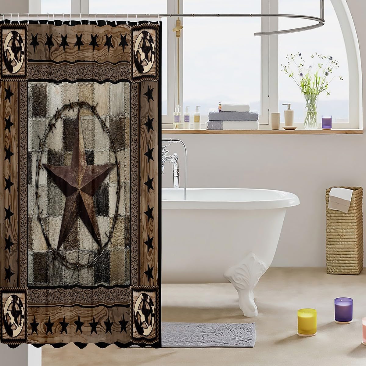 Western Texas – Cortinas de ducha para niños, cortinas de baño rústicas de piel de vaca, para niños, niñas y adultos, cortinas impermeables de