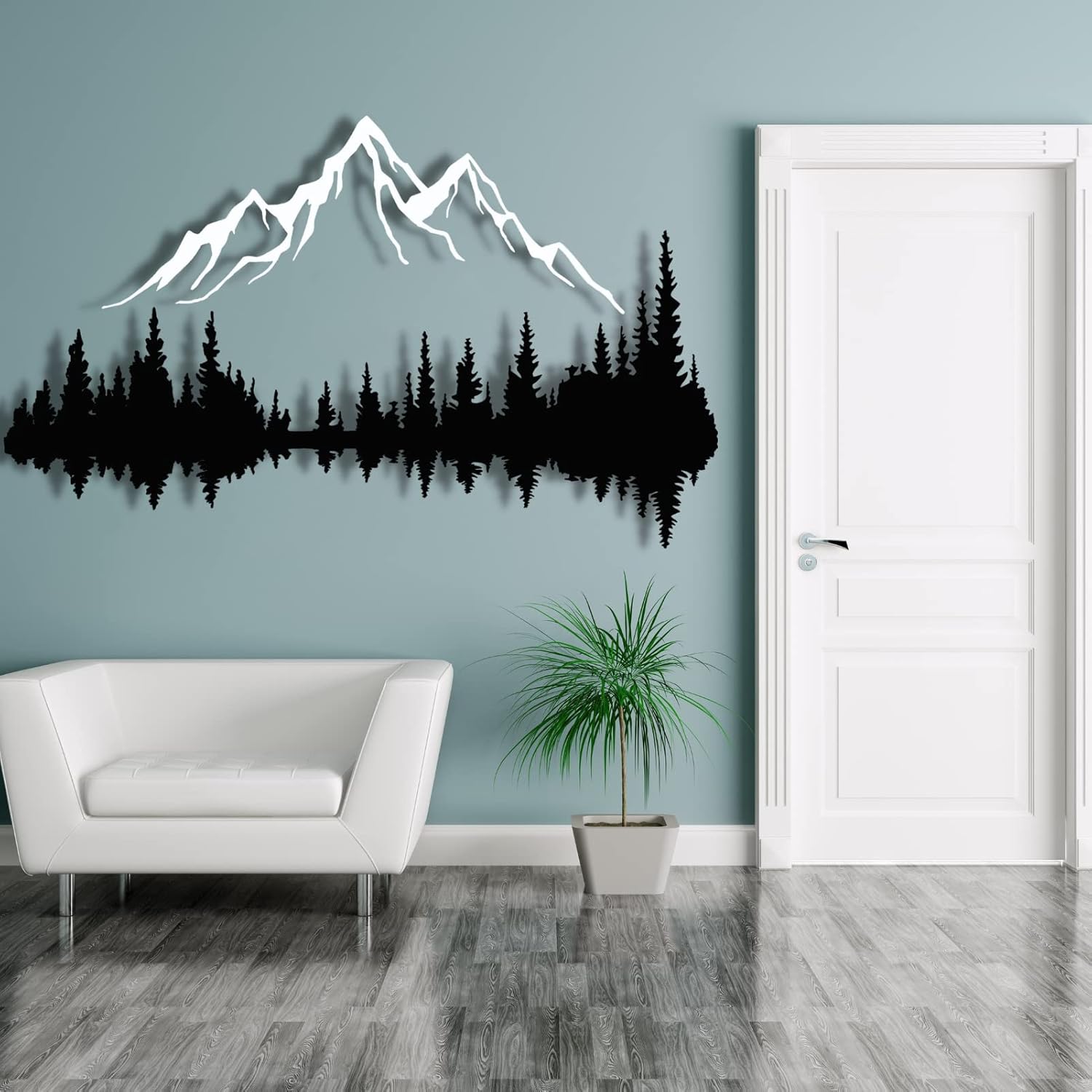 Arte de pared de metal de montaña y bosque, decoración de pared de metal de colinas y árboles, decoración de naturaleza y bosque, decoración de
