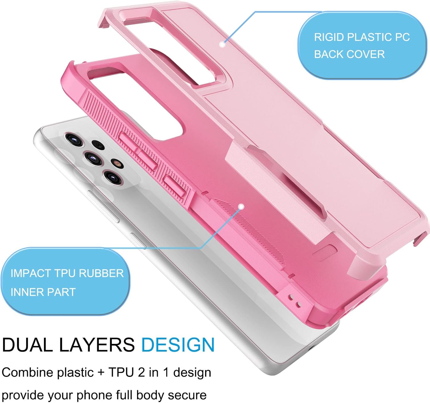 Tekcoo Funda para Galaxy A53 5G  SM-A536  2 protectores de pantalla de vidrio templado  Parachoques texturizados antideslizantes prueba de caídas de
