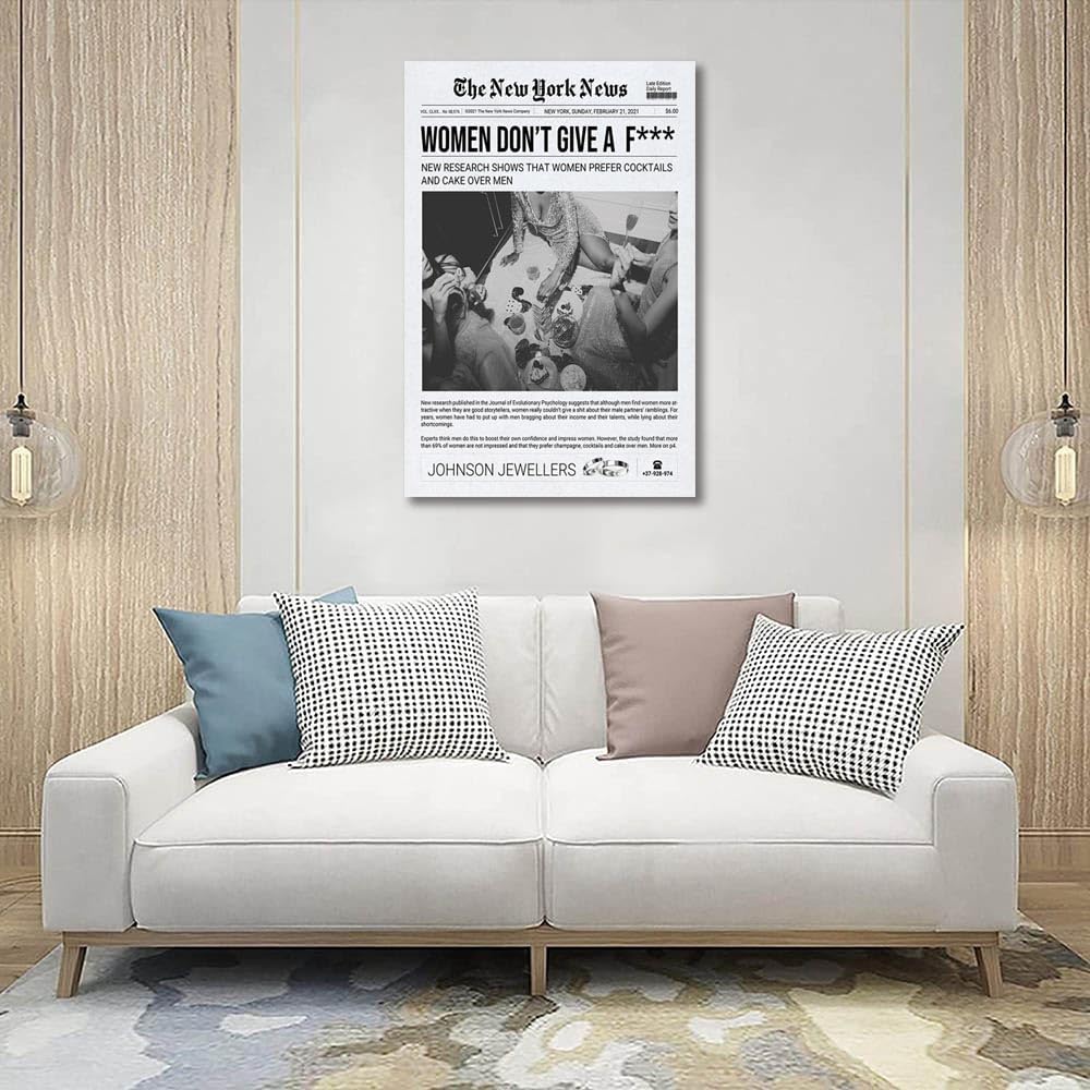 Pósteres de moda de New York News estilo periódico, impresiones en lienzo en blanco y negro, arte de pared vintage funky decoración de habitación