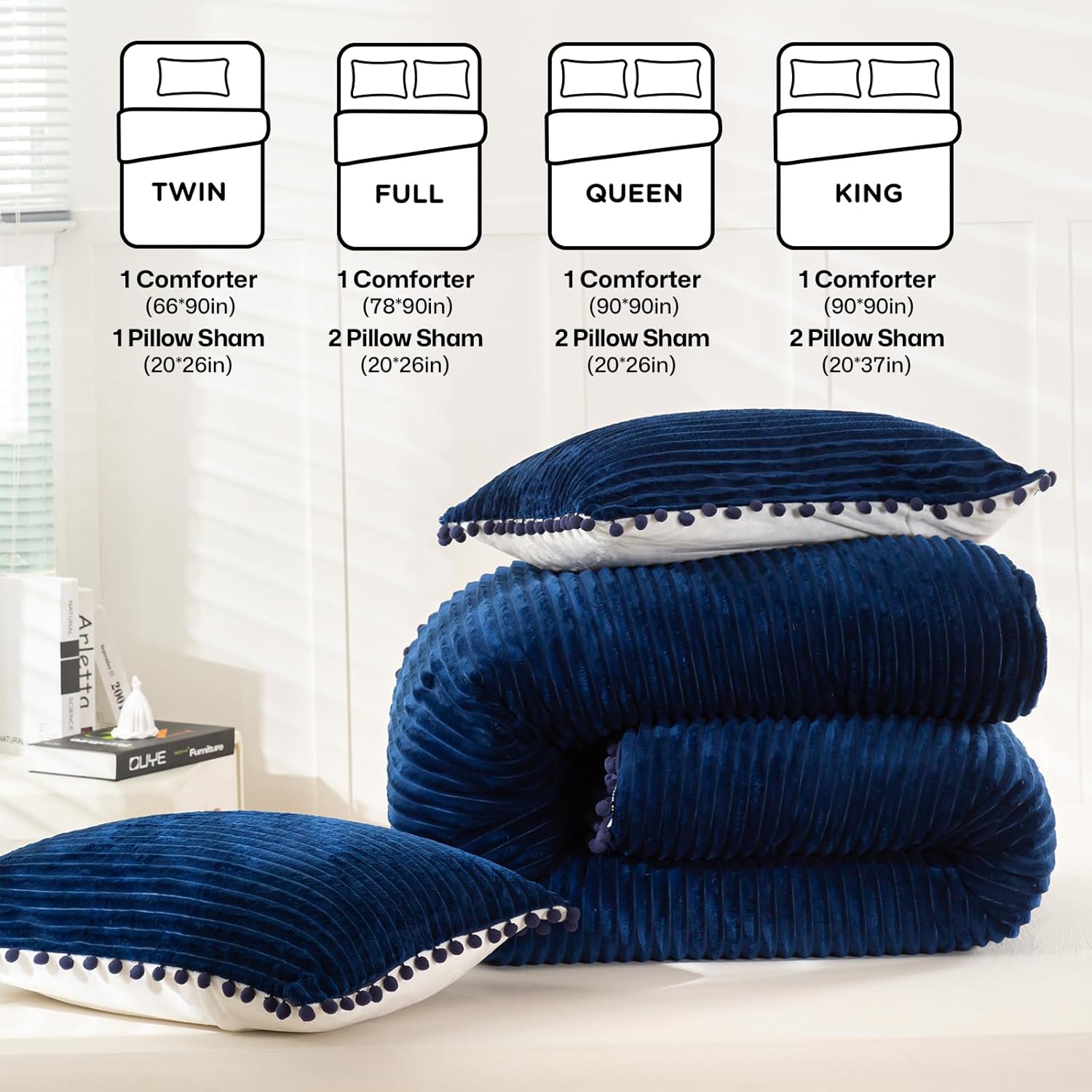 GOHOME Juego de edredón de 3 piezas tamaño Queen  Los juegos de ropa de cama de forro polar sherpa ultra suave incluyen fundas de almohada,