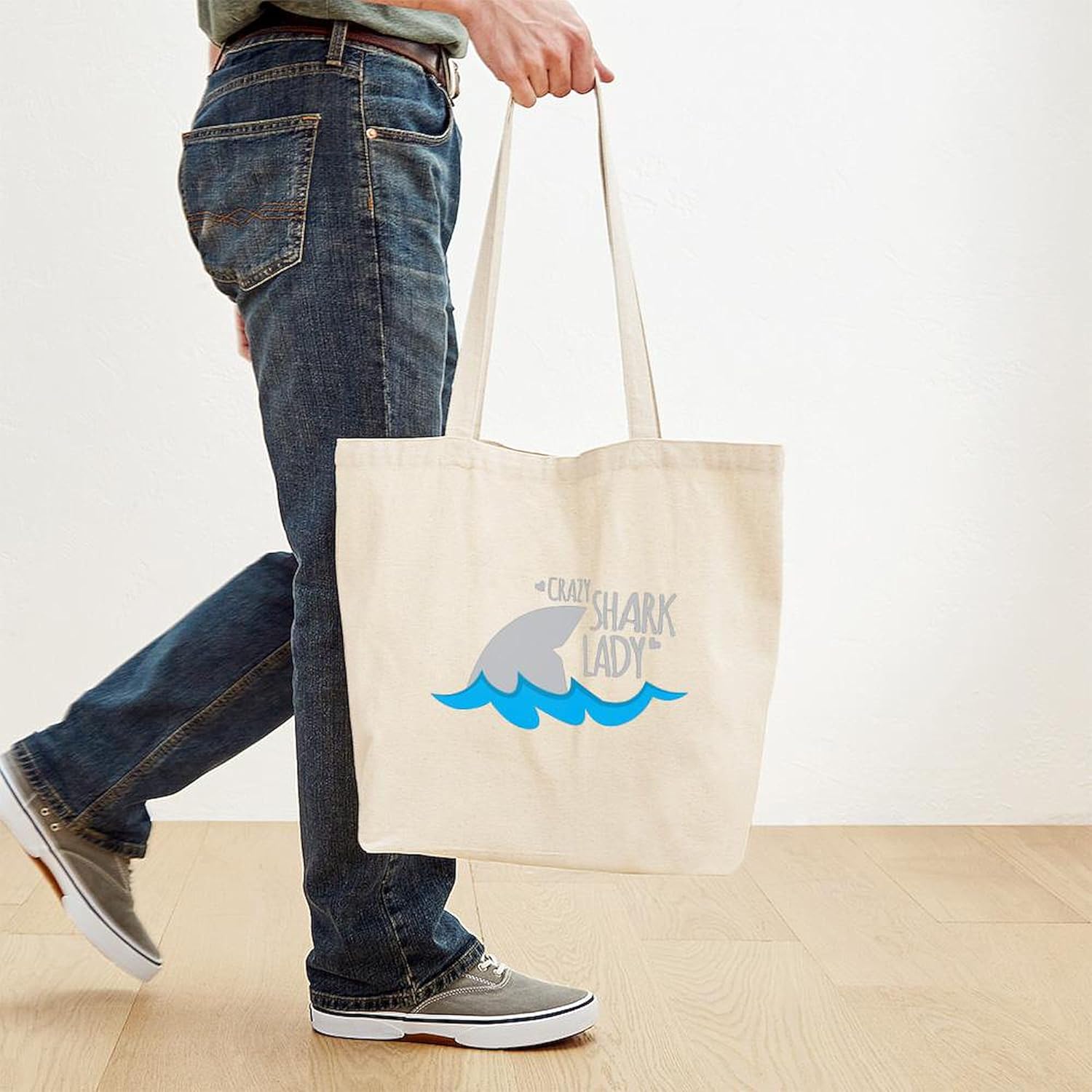 CafePress Crazy Shark Lady Tote Bag Natural Canvas Tote Bag, Cloth Shopping Bag