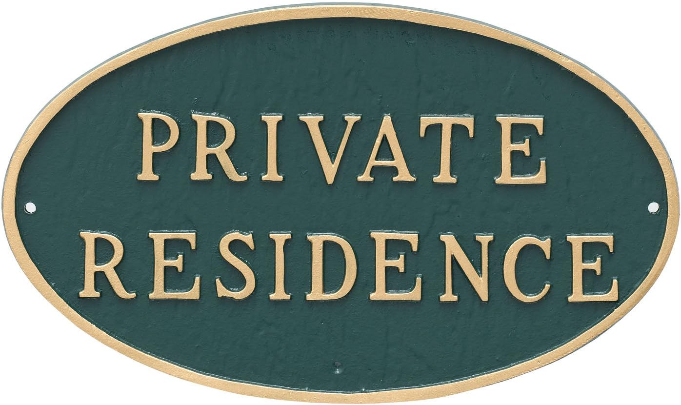 Placa ovalada de residencia privada de metal fundido – Placa de exhibición de pared o césped – Letrero de privacidad para el hogar o negocio –