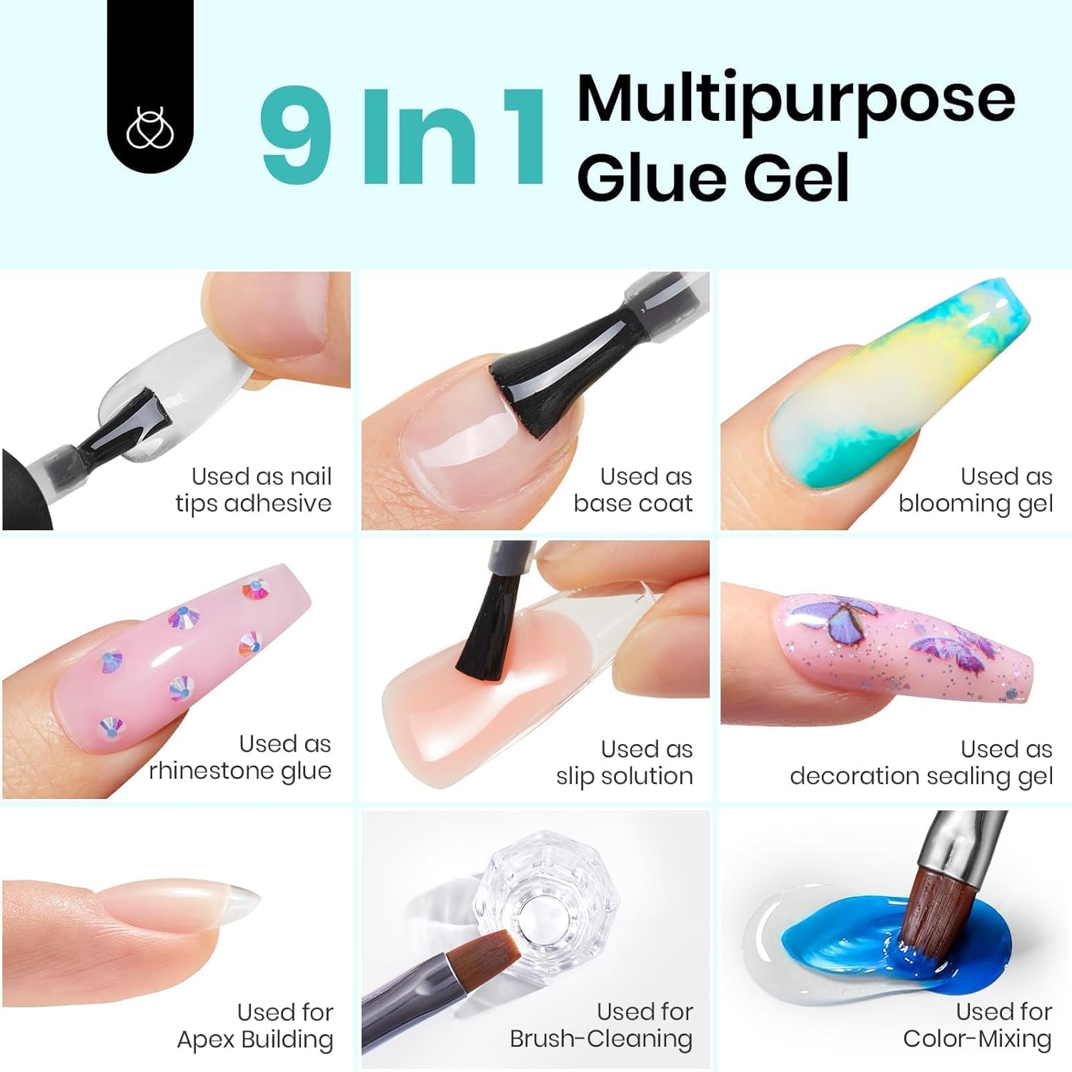 beetles Gel Polish Pegamento de uñas 9 en 1 con nueva fórmula, 0.5 onzas líquidas de pegamento de gel súper fuerte para puntas de uñas postizas,
