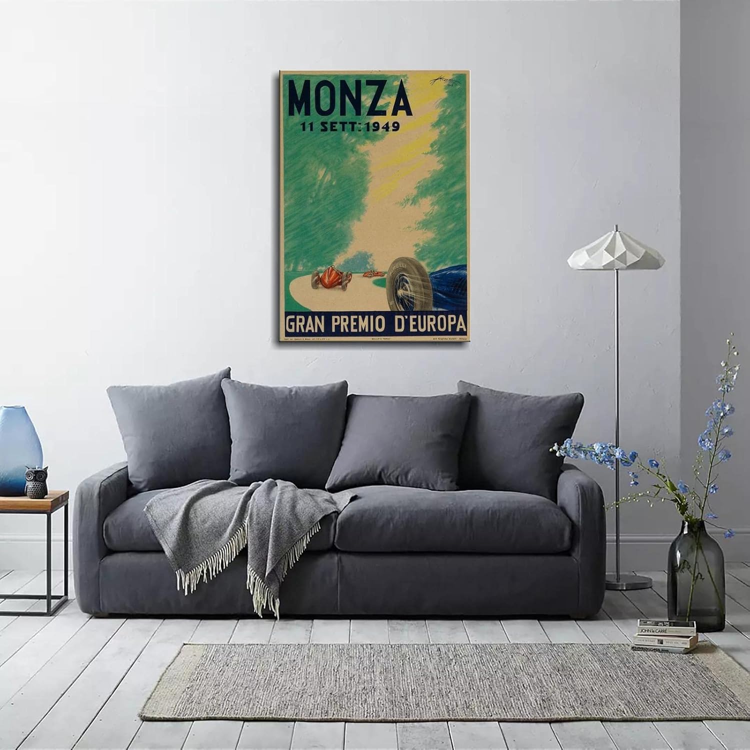 Póster en lienzo de carreras de estilo vintage de Monza 1949 para decoración de la oficina en el hogar, con marco, 12 x 8 pulgadas