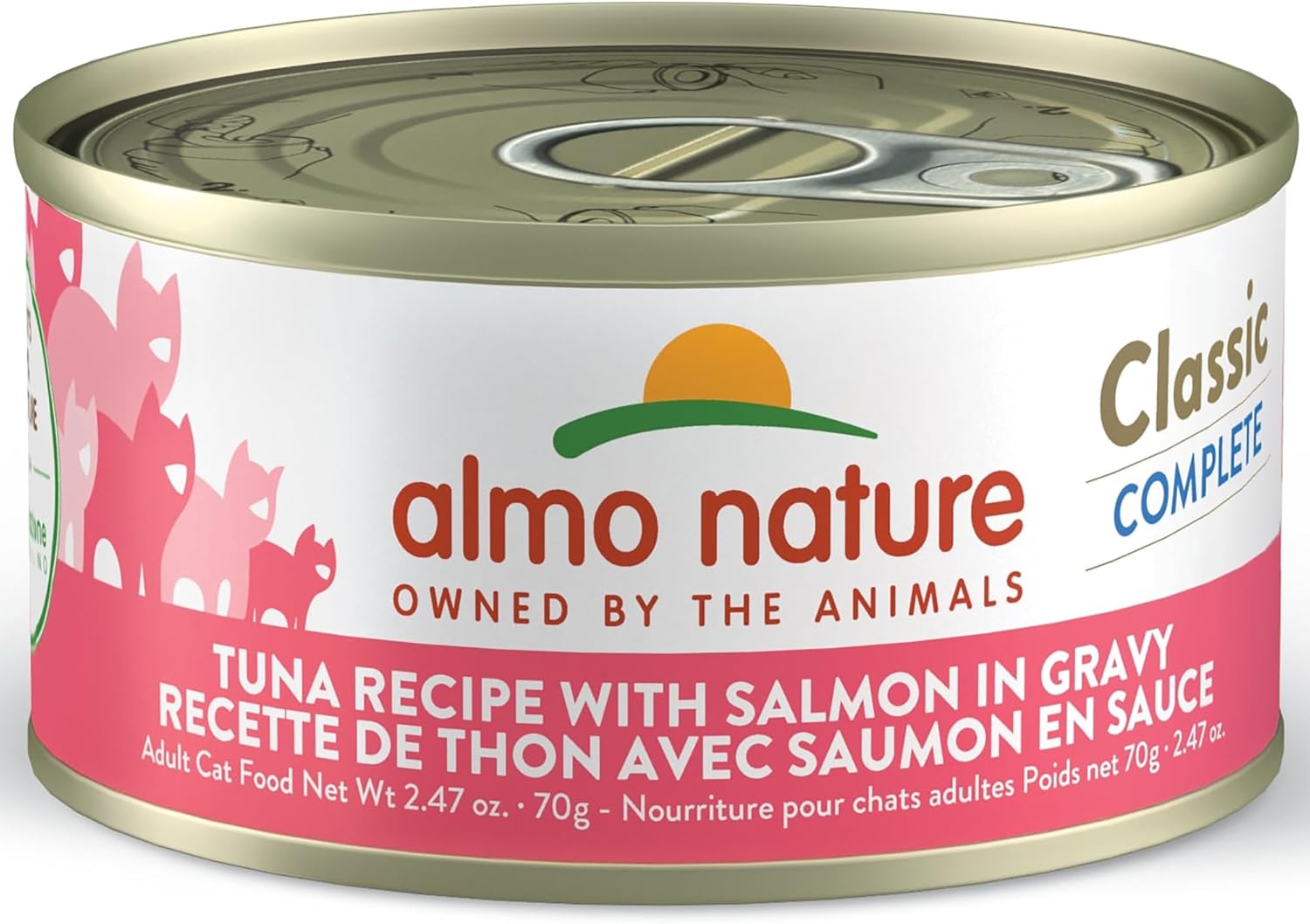 almo nature Classic Complete Cat 12 Pack Receta de atún con salmón en salsa, latas de 2.47 onzas, comida húmeda enlatada para gatos adultos, sin