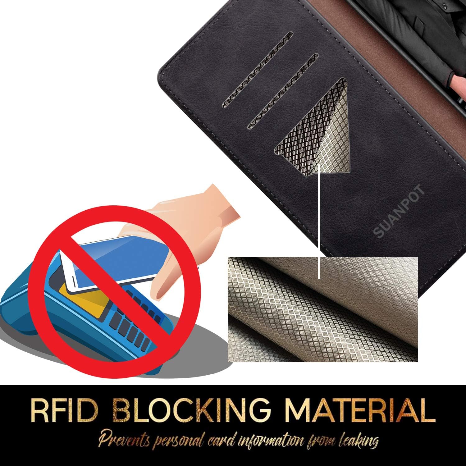 SUANPOT Funda tipo cartera de cuero para Samsung Galaxy A52 4G y 5G con tarjetero de crédito RFID Flip Folio Book Phone Case Funda a prueba de