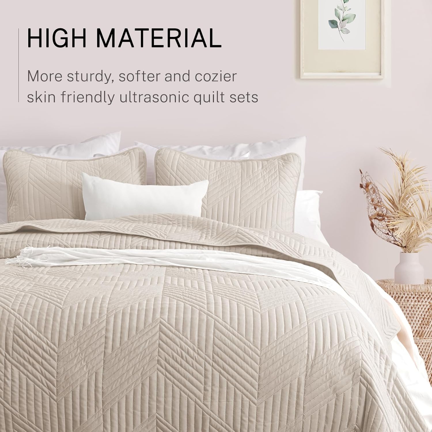 Exclusivo Mezcla Juego de ropa de cama ultrasónica tamaño King, cubrecama ligero beige Brich suave y moderno juego de colcha geométrica para todas