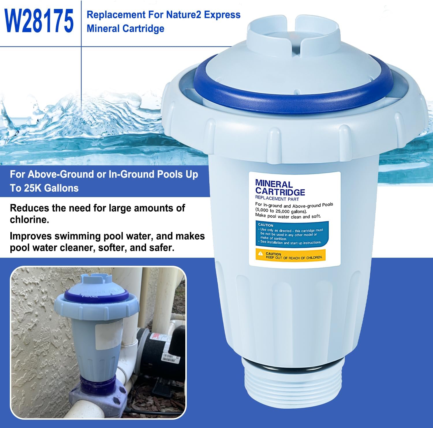 Kit de piezas de repuesto de cartucho mineral individual apto para desinfectantes de piscinas Nature2 Express, para piscinas sobre el suelo o en el