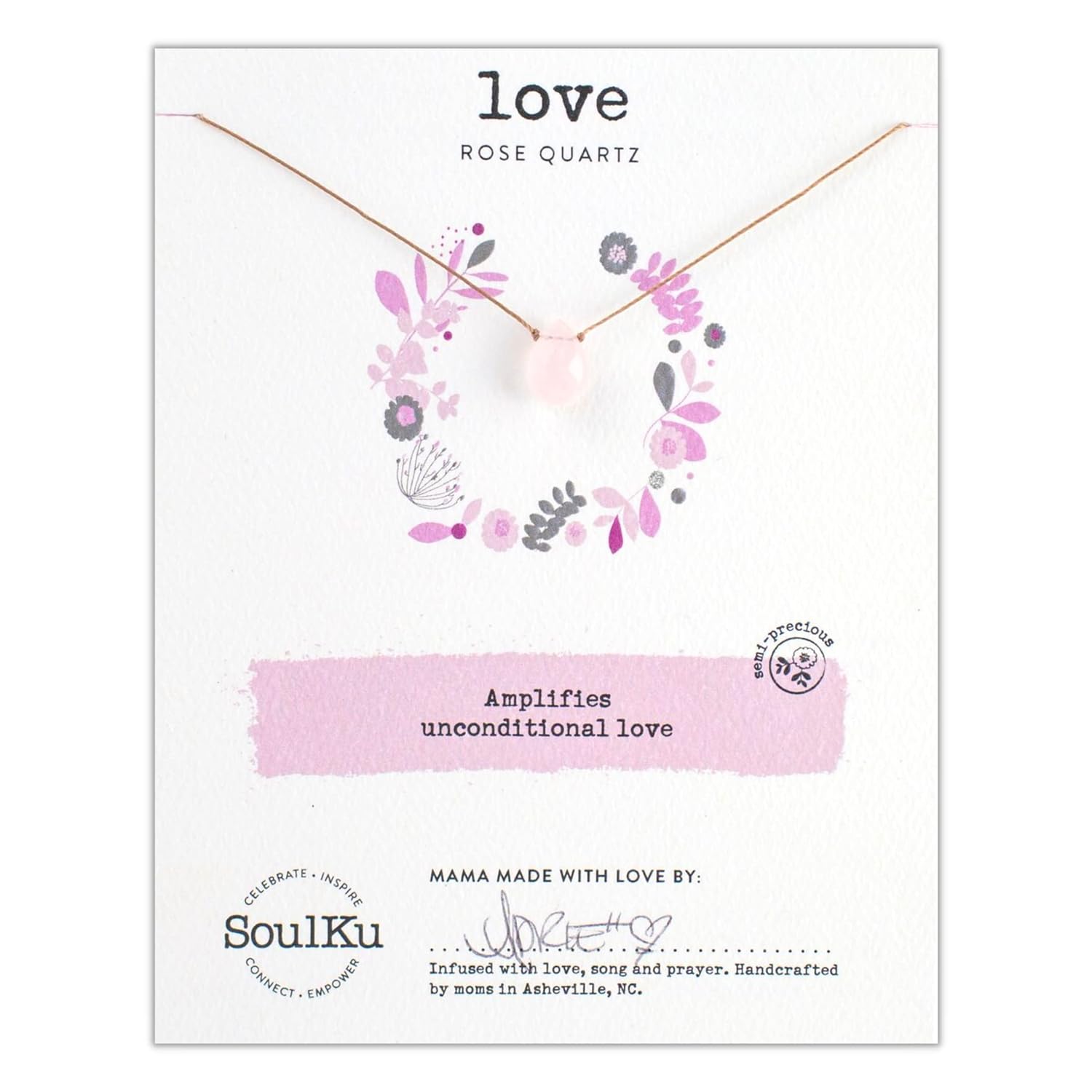 SoulKu Handcrafted Necklace, Empowerment Jewelry With Healing Crystal, Inspirational Jewelry For Women, Mom & Sister Gifts, 2″ Extender With Lobster