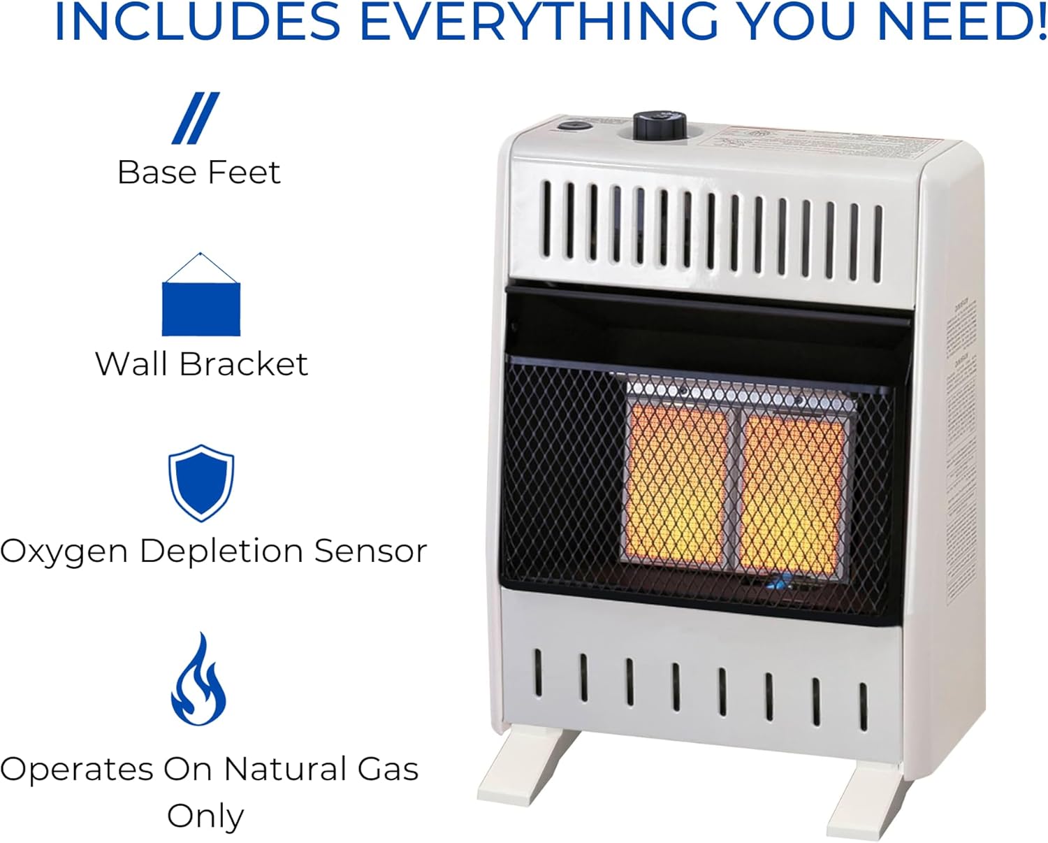 ProCom MN100TPA-B Calentador infrarrojo de gas natural sin ventilación con control de termostato para uso doméstico y oficina, 10000 BTU, calienta