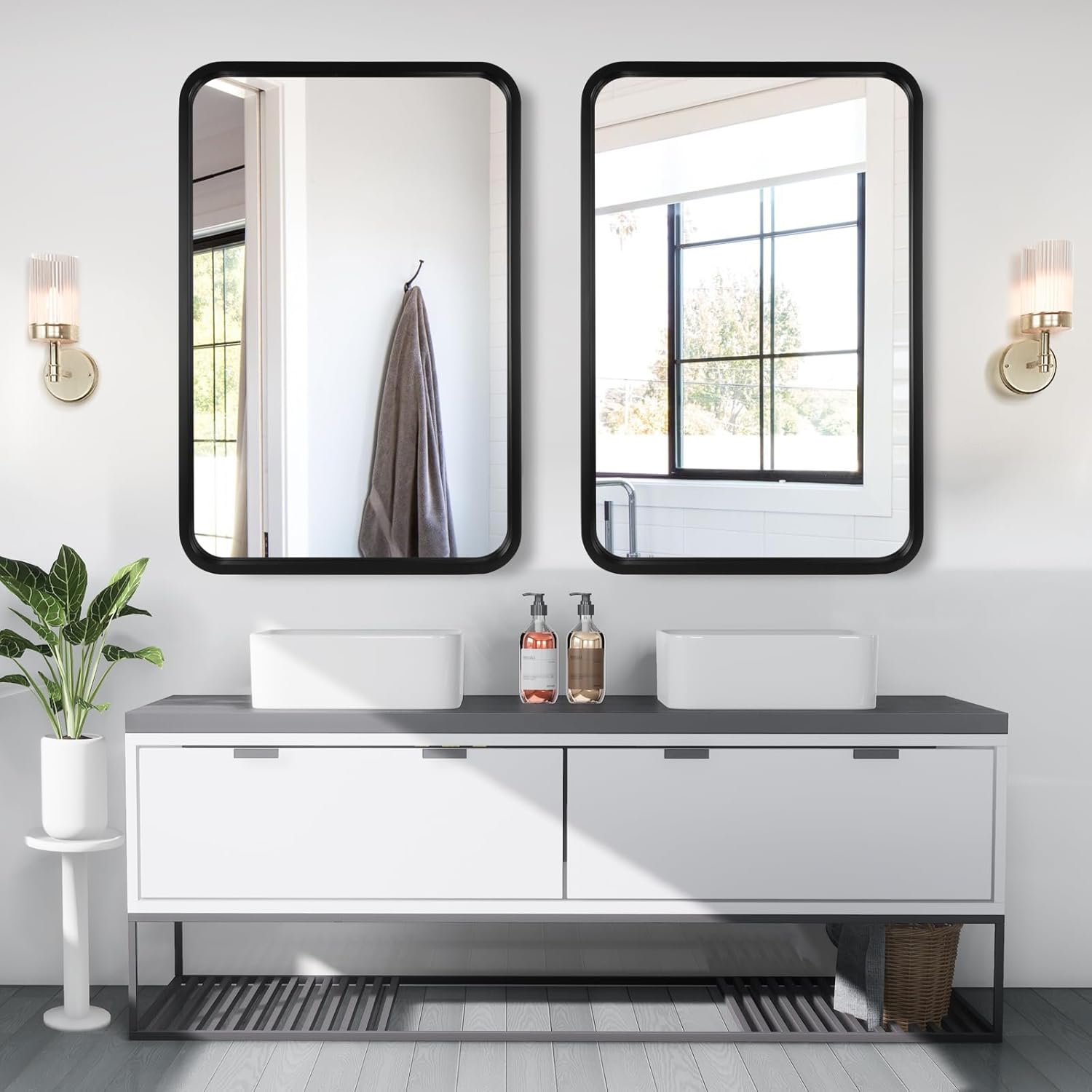 WallBeyond Espejo de madera de 20 x 30 pulgadas para baño, espejo de pared con marco de madera, espejo rectangular montado en la pared para tocador