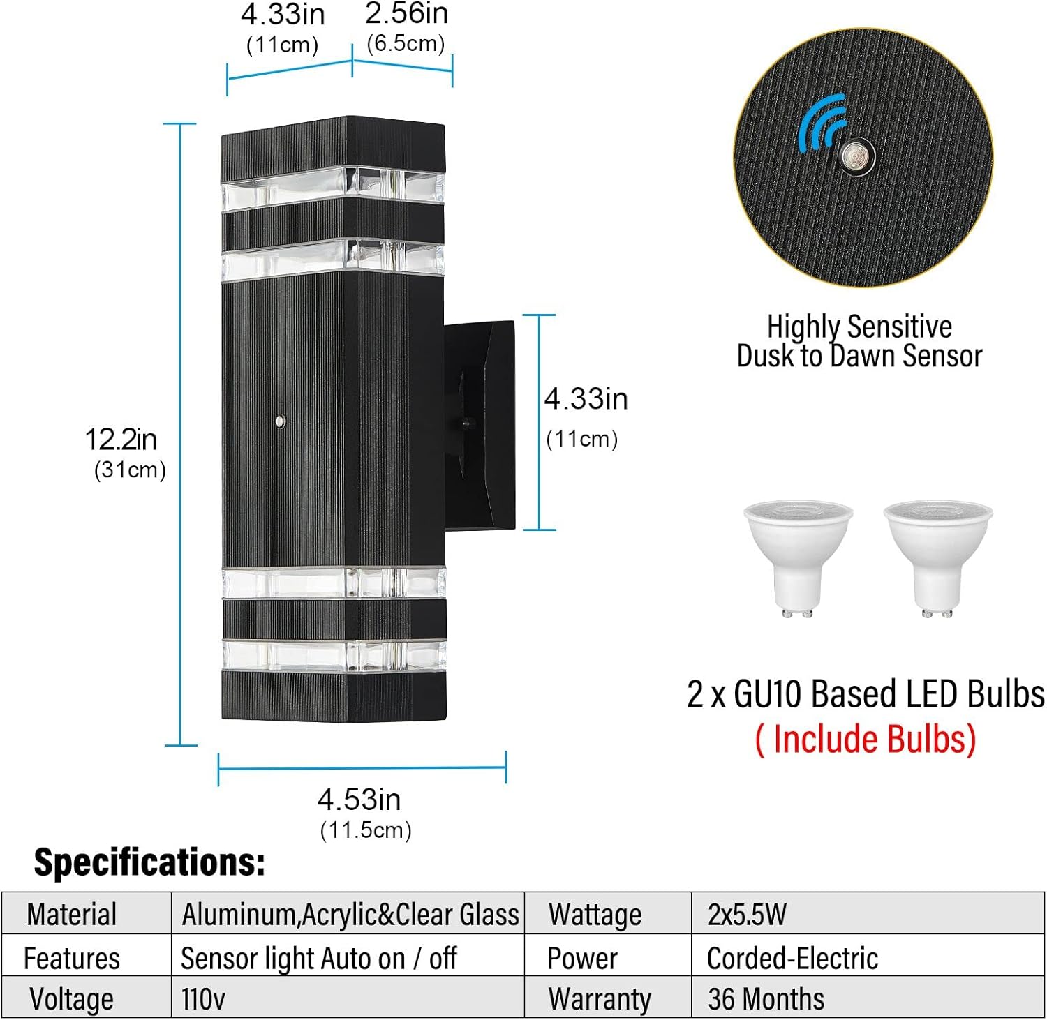Luces de pared al aire libre del anochecer al amanecer, luz de porche al aire libre para casa, luces modernas para puerta exterior, luces exteriores