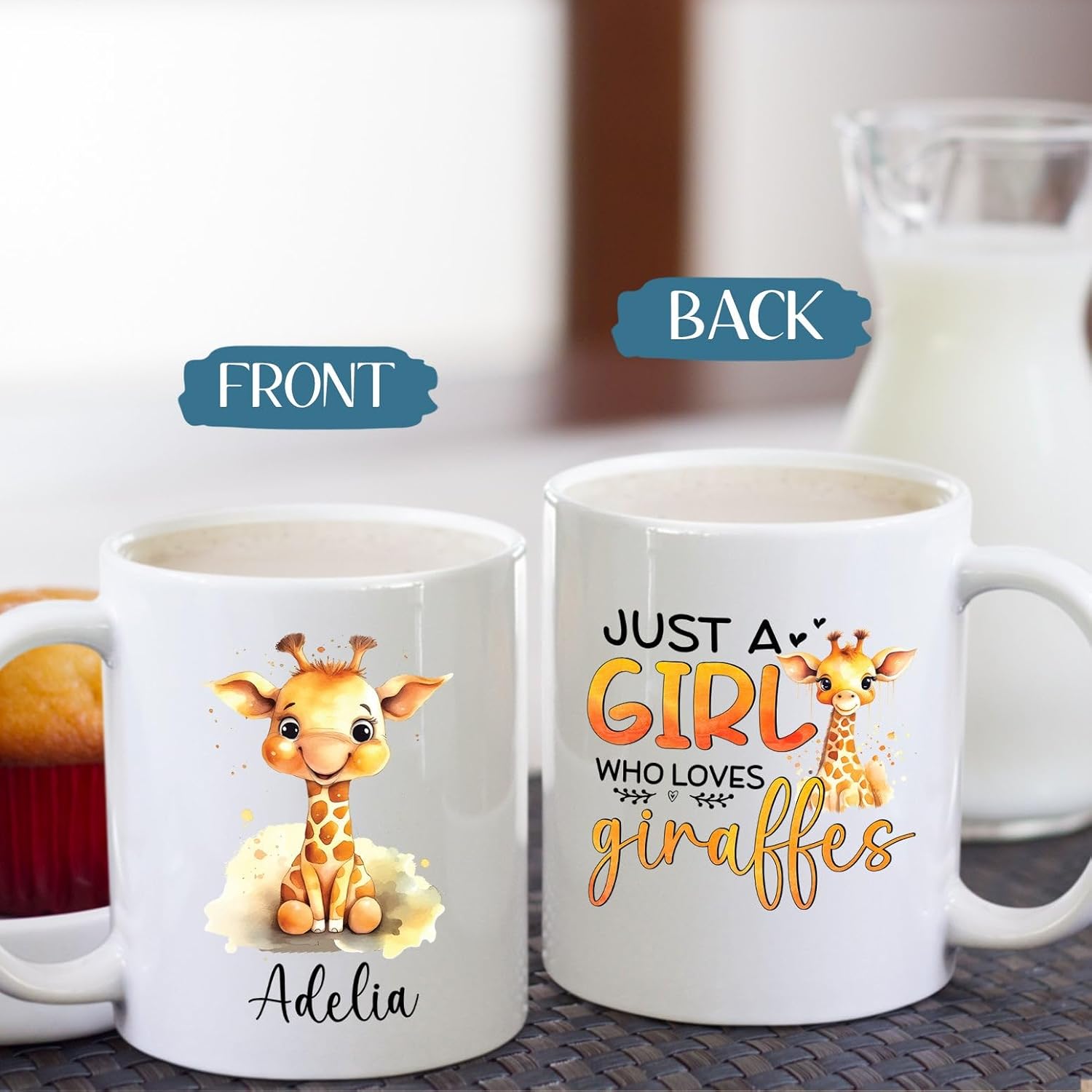 Taza de porcelana con diseño de jirafa con diseño de jirafa, regalo para hijas, niños, taza de cerámica con texto en inglés Just A Girl Who Loves
