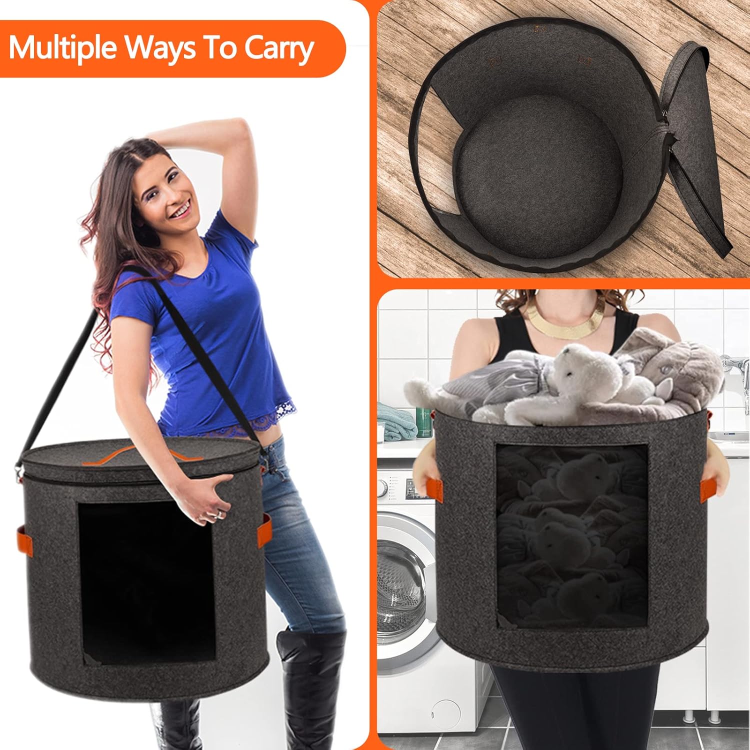 Oversized Hat Storage Box for Women & Men19″ D x 17″ H Cowboy Hat Boxes with 1 Wood Hook Felt travel Round Hat Organizer Box with Dustproof Lid