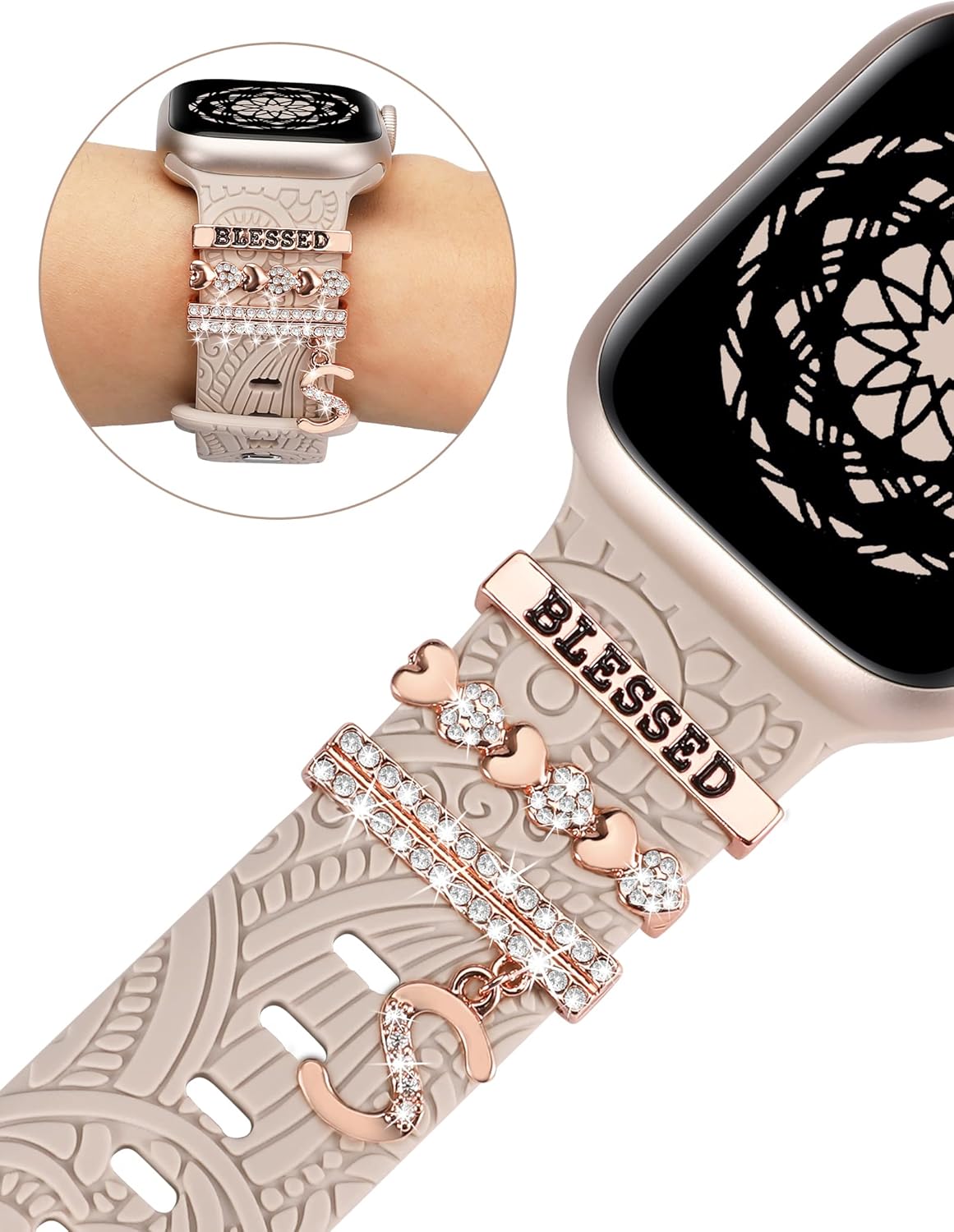 (Incluye la correa) – Correas decorativas para anillos compatibles con Apple Watch de 1.614 in, 1.575 in, 1.496 in, 1.654 in, 1.732 in, 1.772 in,