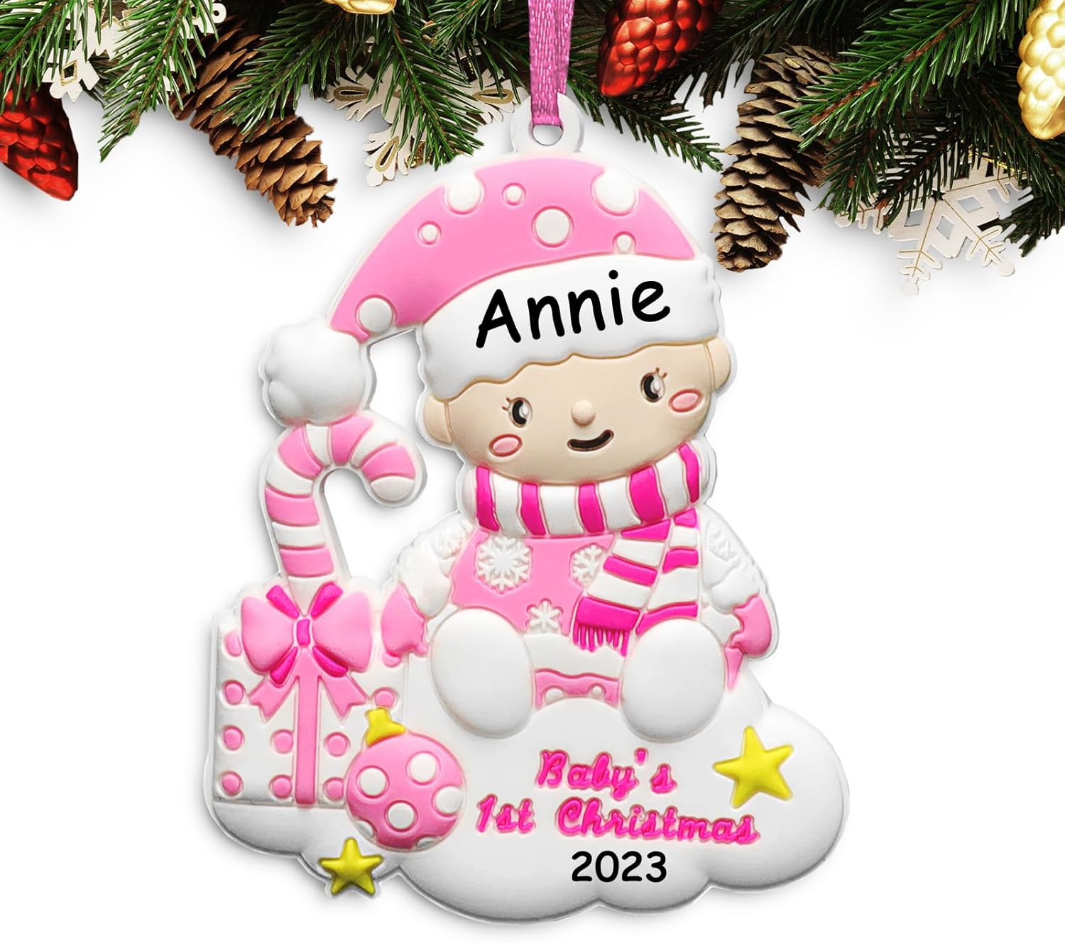 Adorno personalizado para bebé, primera Navidad, decoración para árbol de Navidad, primer recuerdo escrito a mano para recién nacido, personalizable